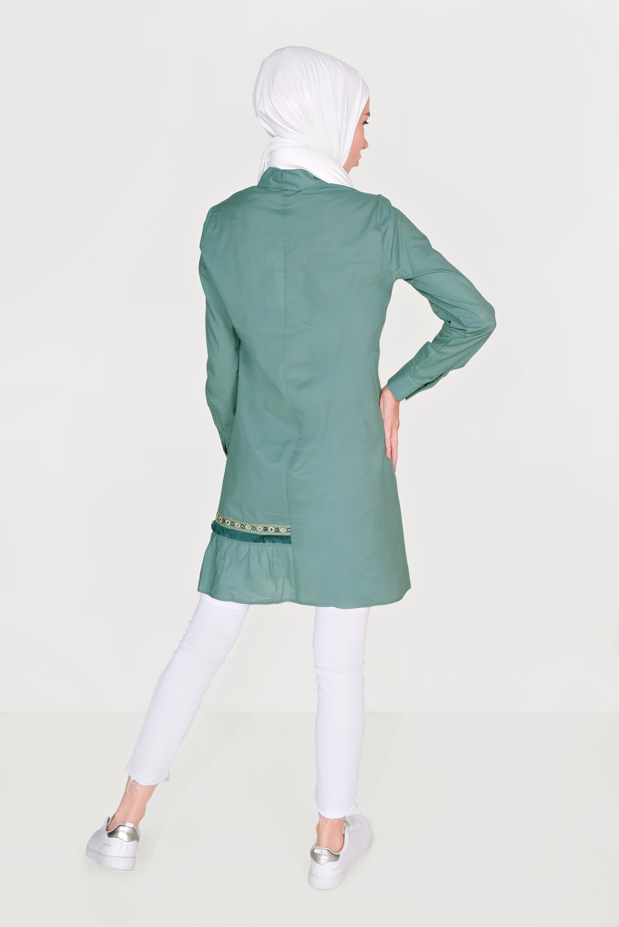 Tesettür giyim MAVİ PAMUKLU BOYDAN DÜĞMELİ NAKIŞLI TUNİK 40593 