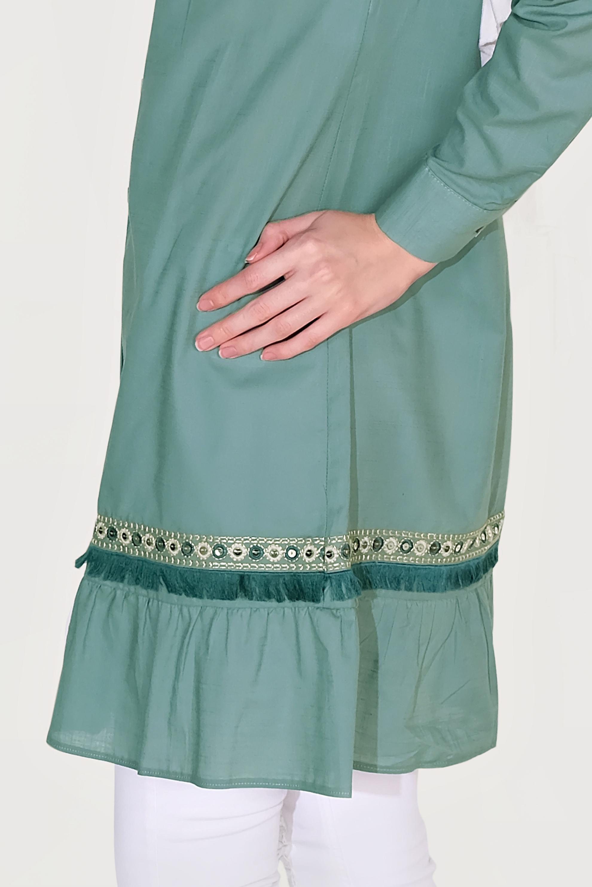 Tesettür giyim MAVİ PAMUKLU BOYDAN DÜĞMELİ NAKIŞLI TUNİK 40593 