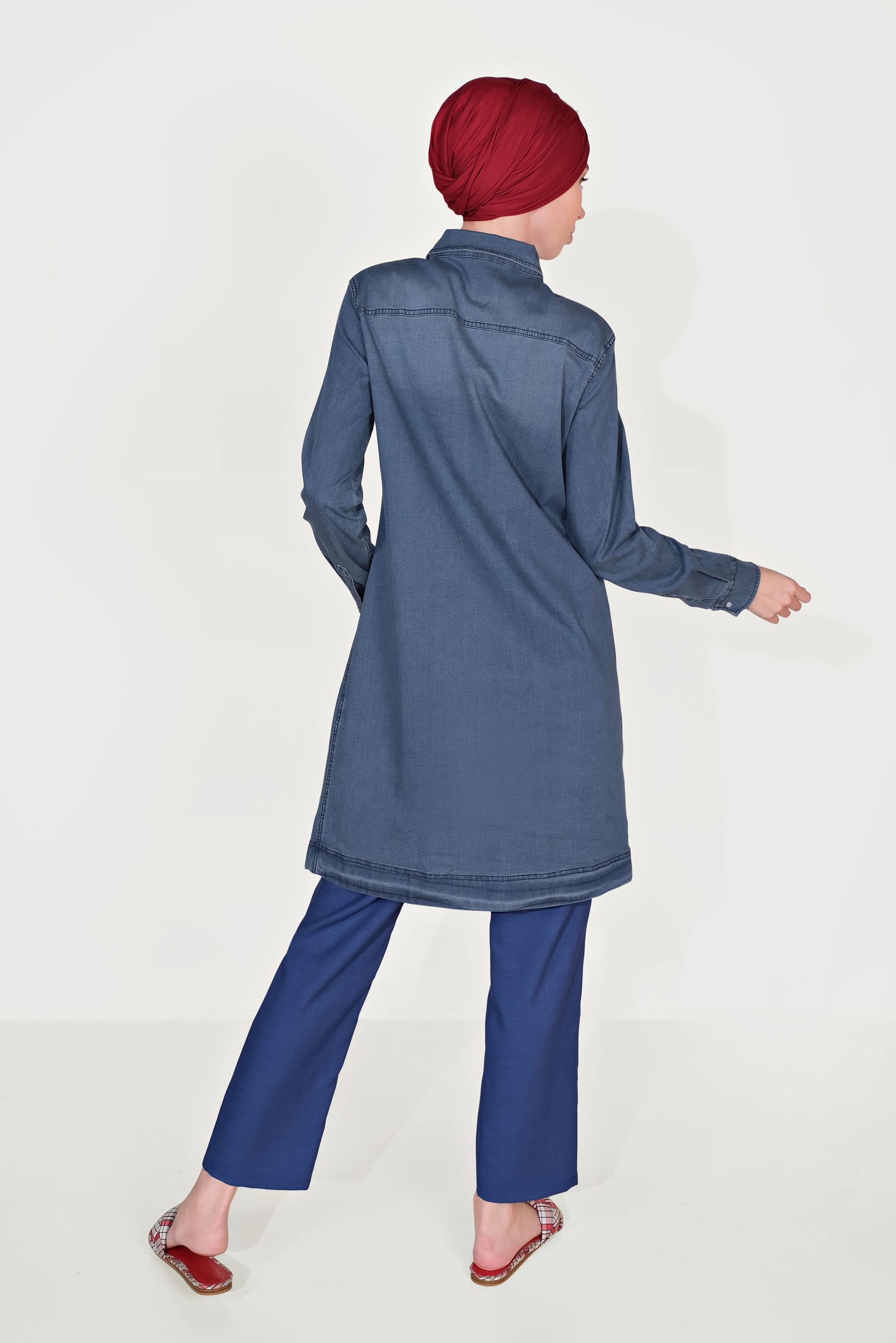 Tesettür giyim LACİVERT DENİM CEPLİ TUNİK 40594