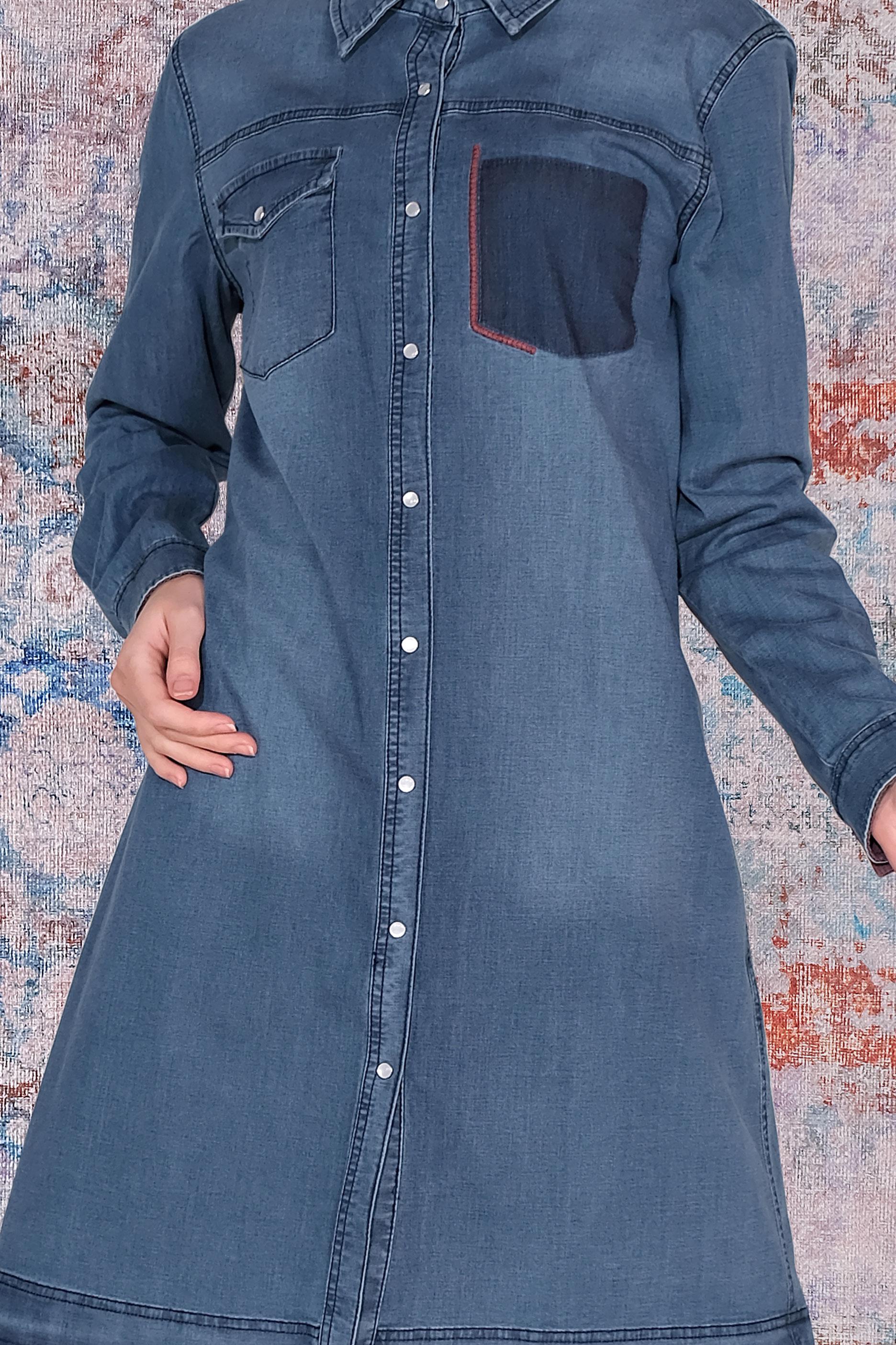 Tesettür giyim YEŞİL DENİM CEPLİ TUNİK 40594