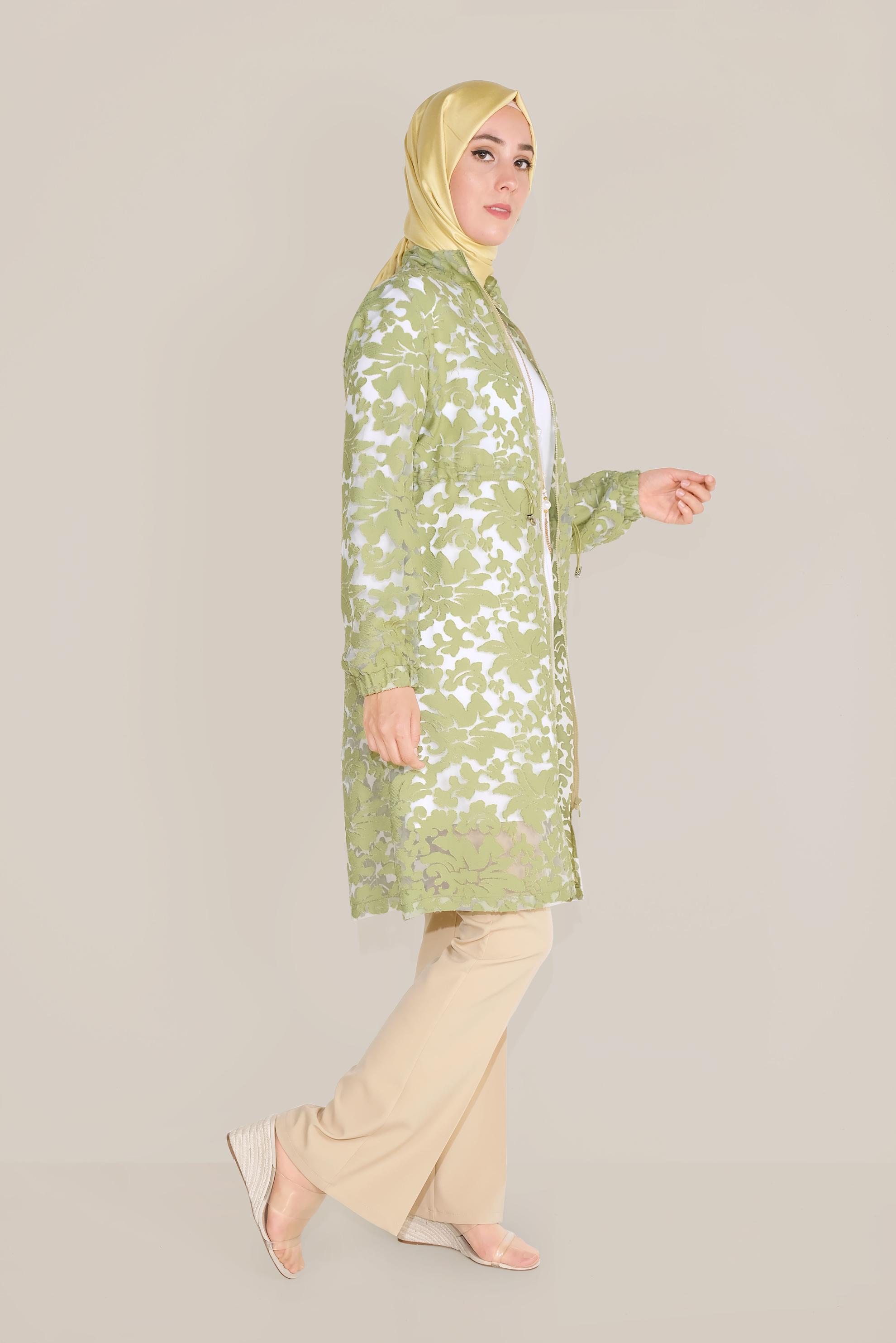 Tesettür giyim YEŞİL BELDEN BÜZGÜLÜ KABARTMALI TUNİK 40595