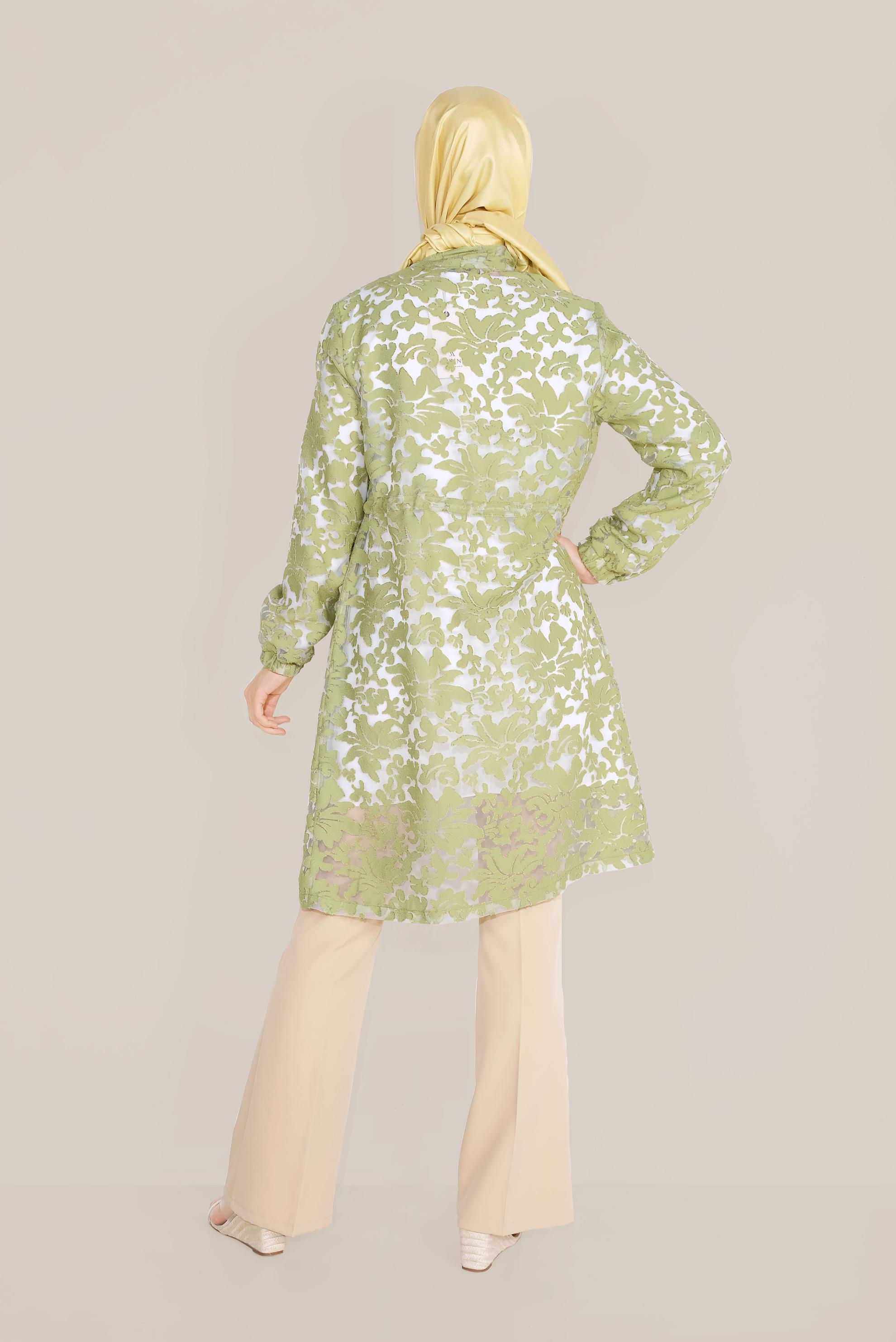 Tesettür giyim YEŞİL BELDEN BÜZGÜLÜ KABARTMALI TUNİK 40595