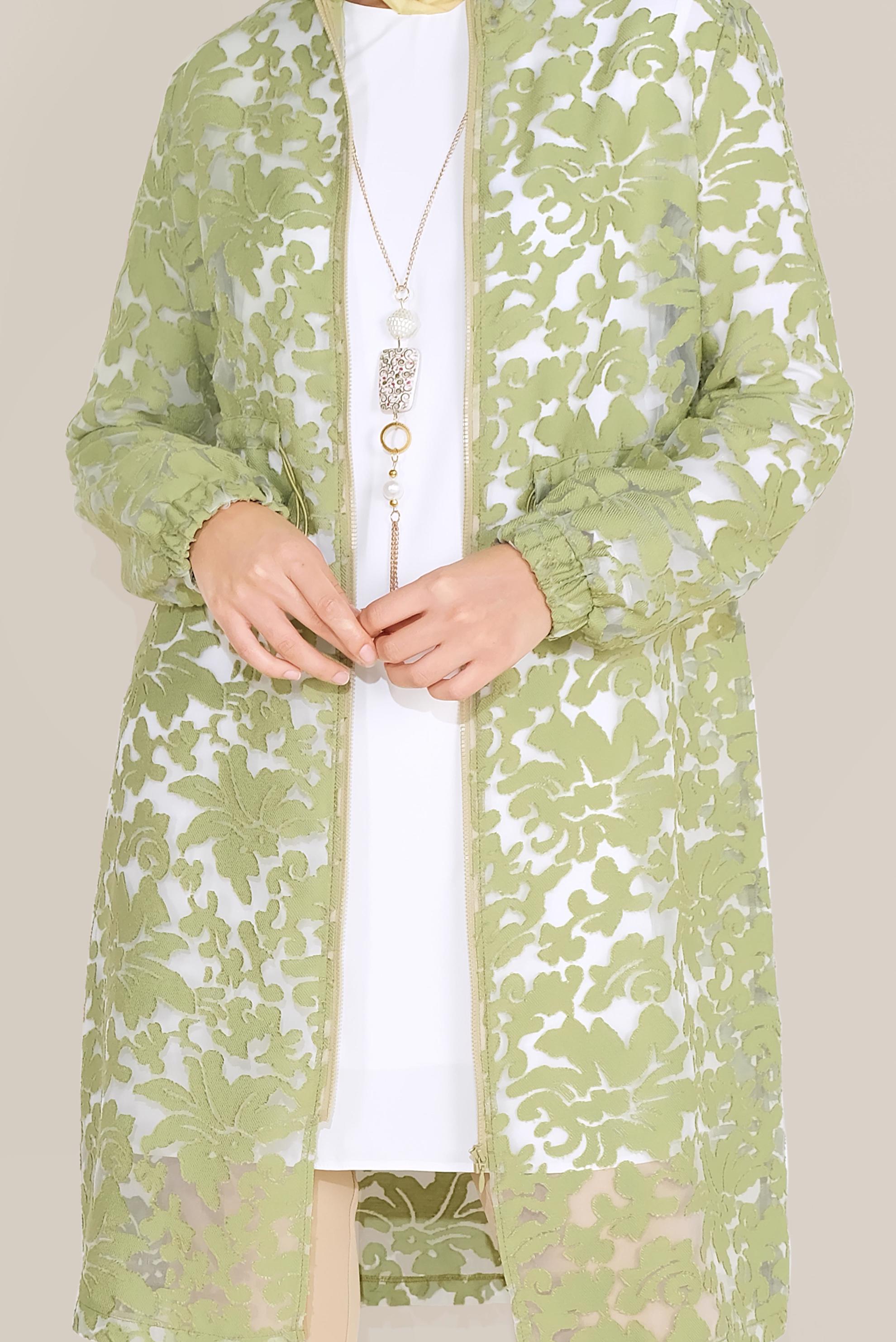 Tesettür giyim YEŞİL BELDEN BÜZGÜLÜ KABARTMALI TUNİK 40595