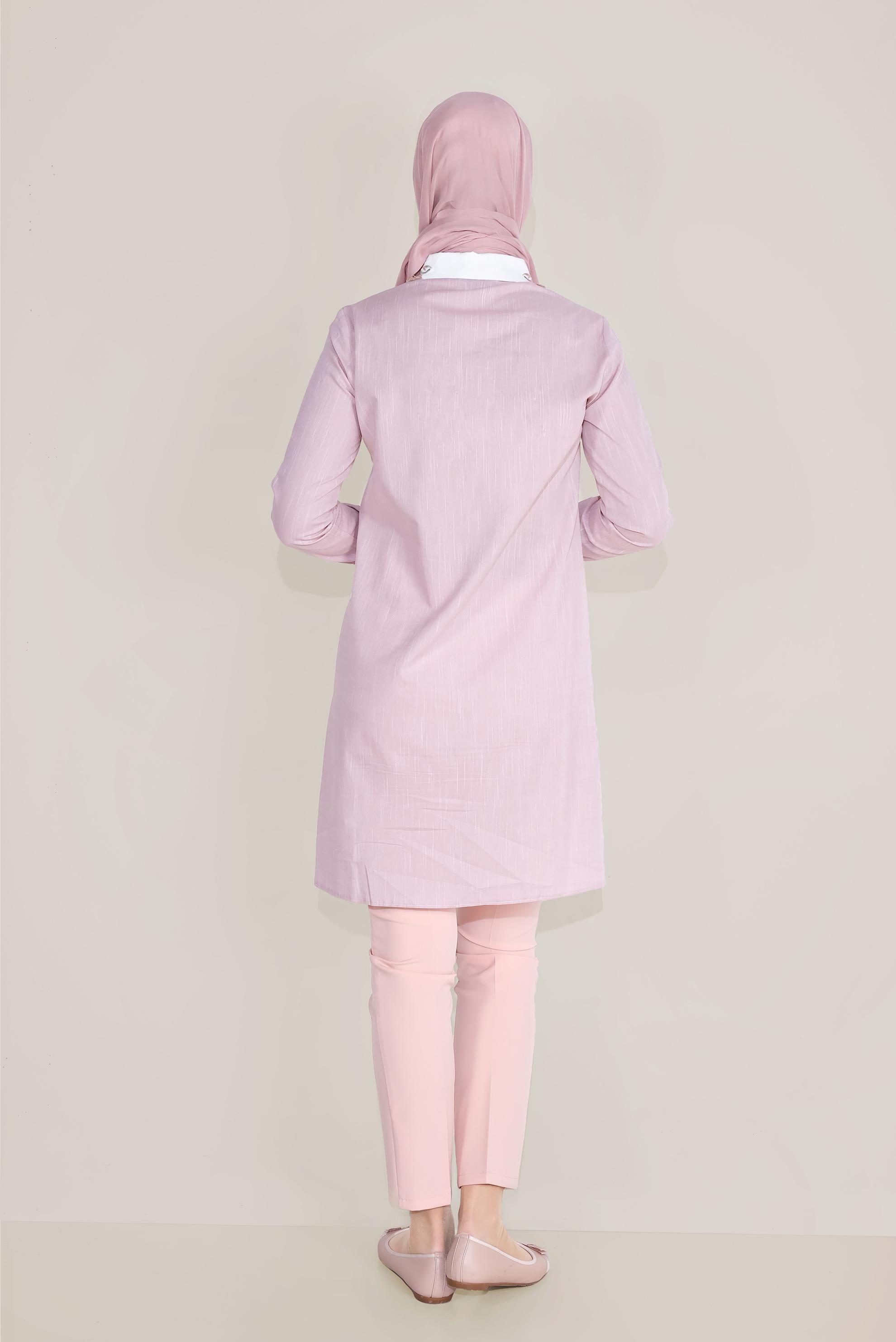 Tesettür giyim PUDRA PAMUKLU NAKIŞLI YAKA TUNİK 40596 