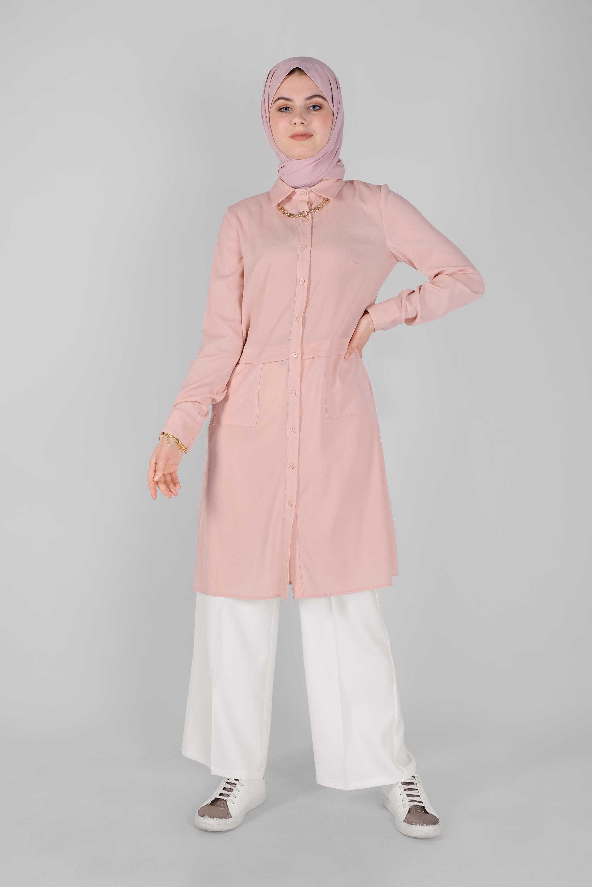 Tesettür giyim PUDRA BOYDAN DÜĞMELİ TUNİK 40614 