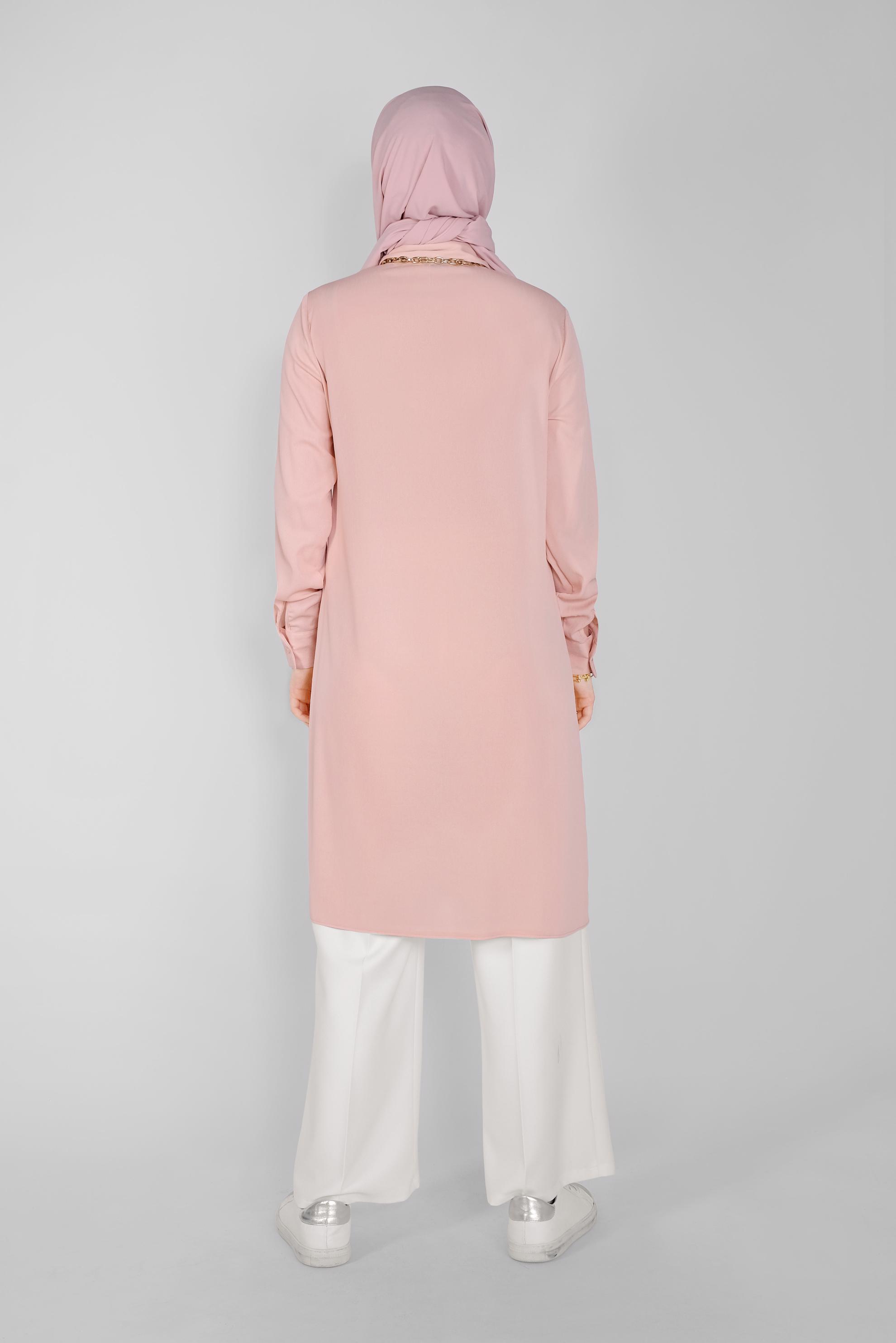 Tesettür giyim PUDRA BOYDAN DÜĞMELİ TUNİK 40614 