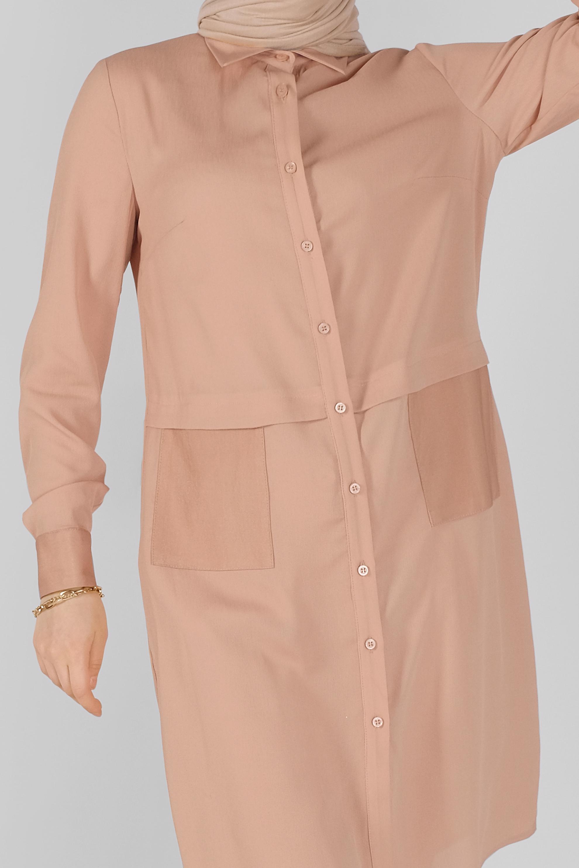 Tesettür giyim PUDRA BOYDAN DÜĞMELİ TUNİK 40614 