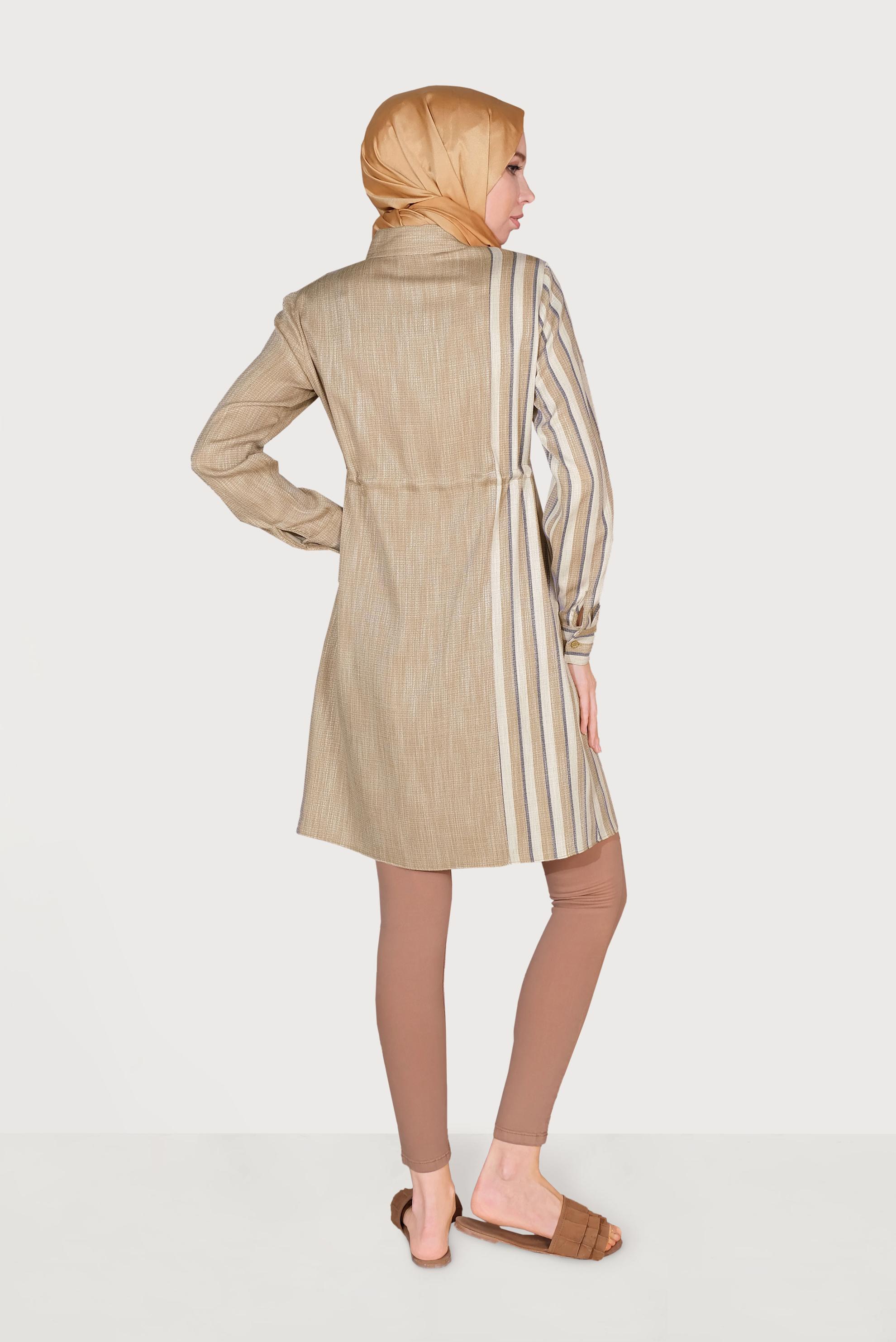 Tesettür giyim SARI BELİ BAĞCIKLI ÇİZGİLİ TUNİK 40620