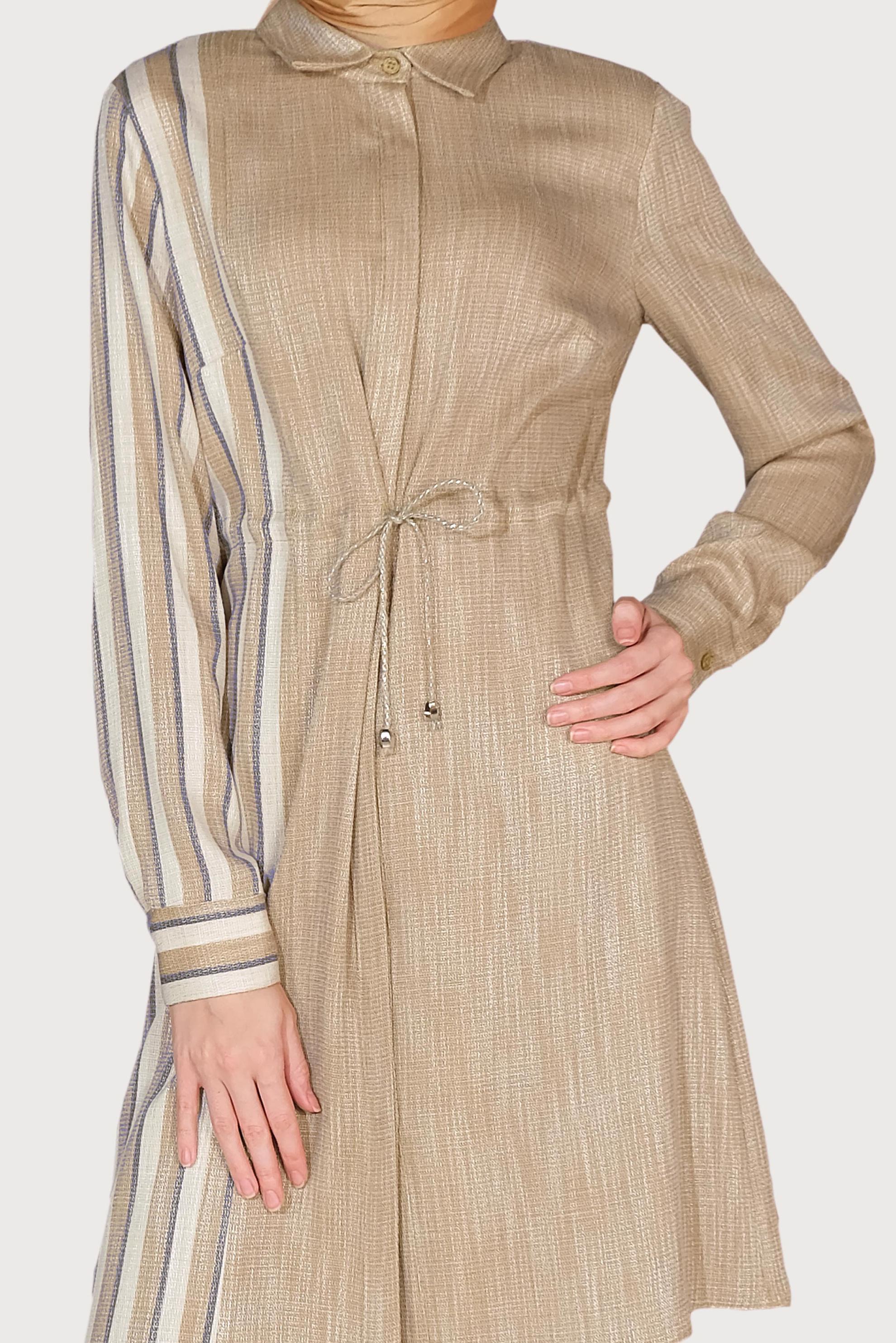 Tesettür giyim SARI BELİ BAĞCIKLI ÇİZGİLİ TUNİK 40620