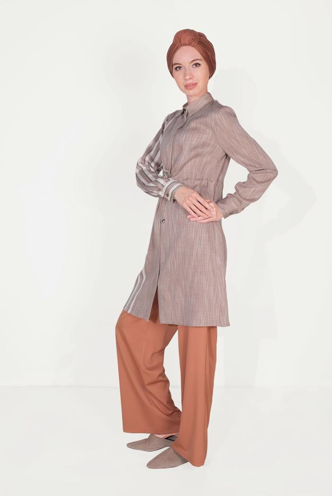 Tesettür giyim  çizgili tunik - ALVİNA