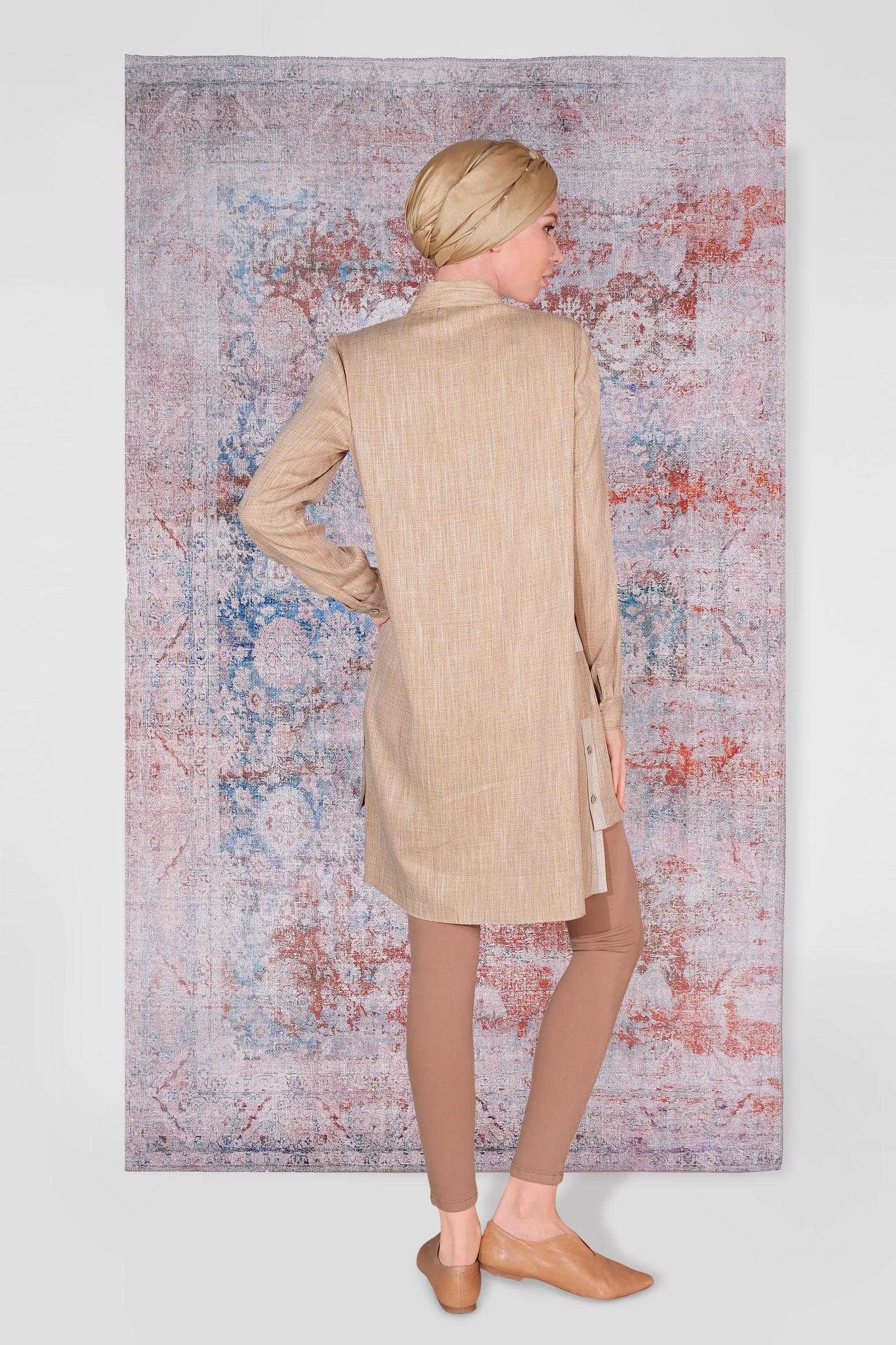 Tesettür giyim SARI ASİMETRİK KESİM DÜĞMELİ TUNİK 40624	