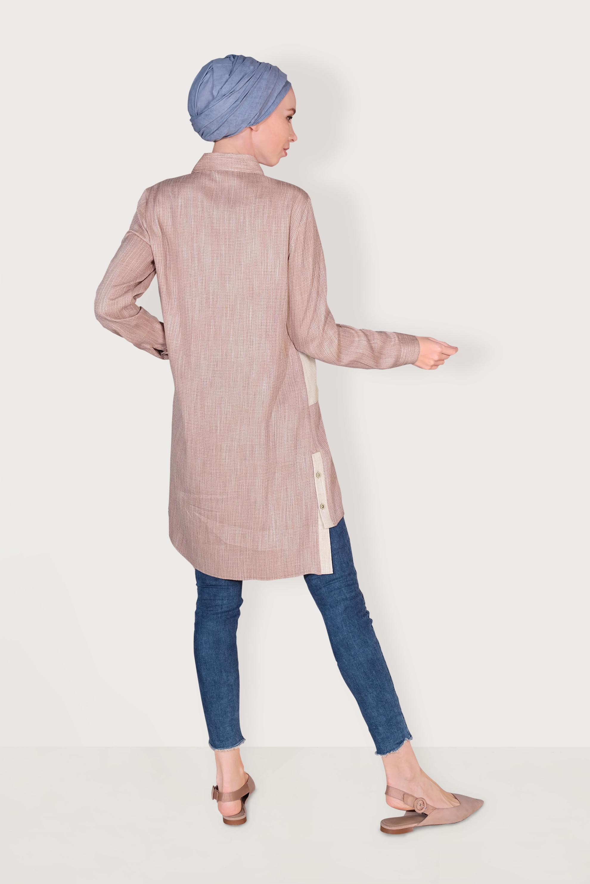 Tesettür giyim TURUNCU ASİMETRİK KESİM DÜĞMELİ TUNİK 40624	