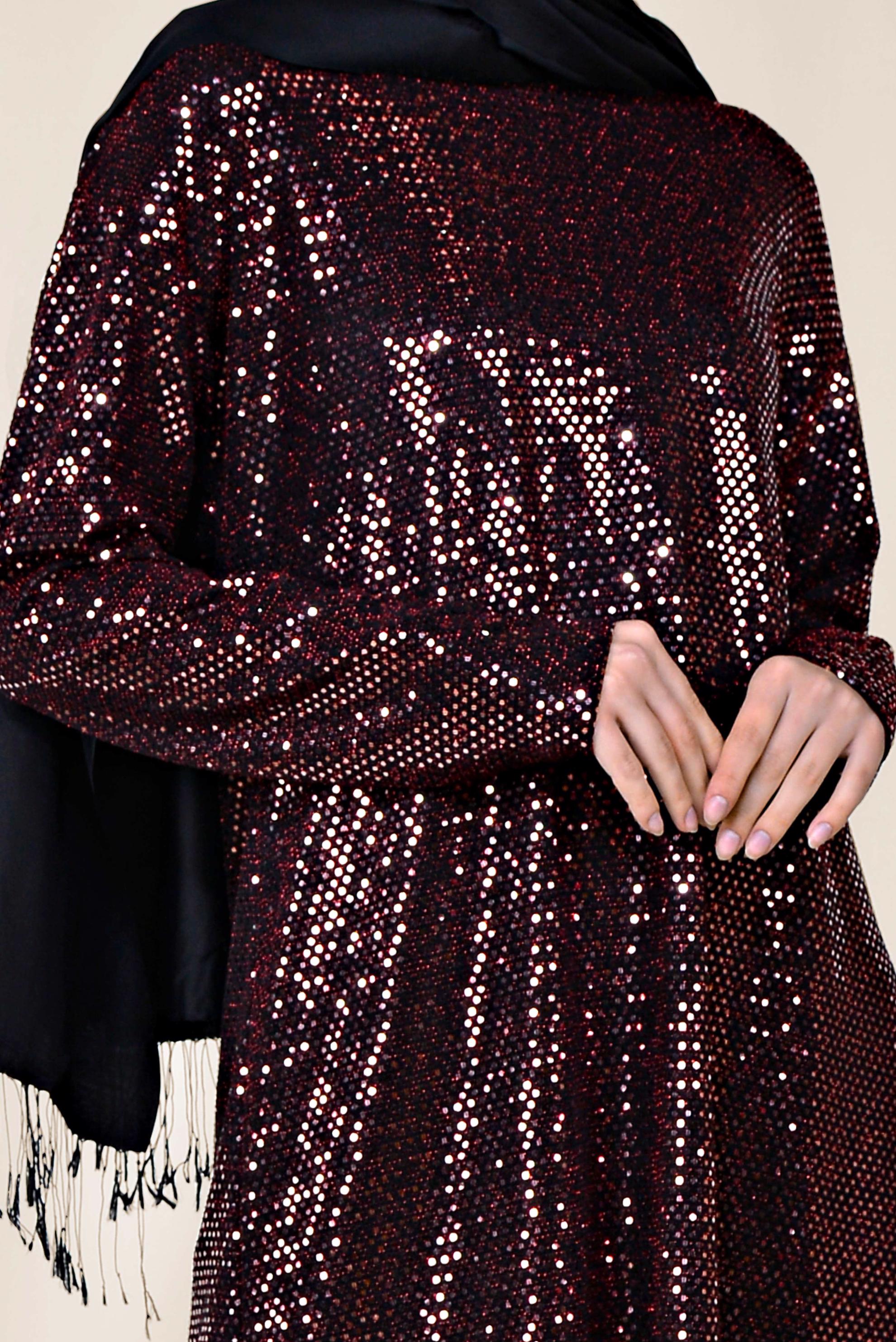 Tesettür giyim BORDO PUL PAYETLİ TUNİK 4063