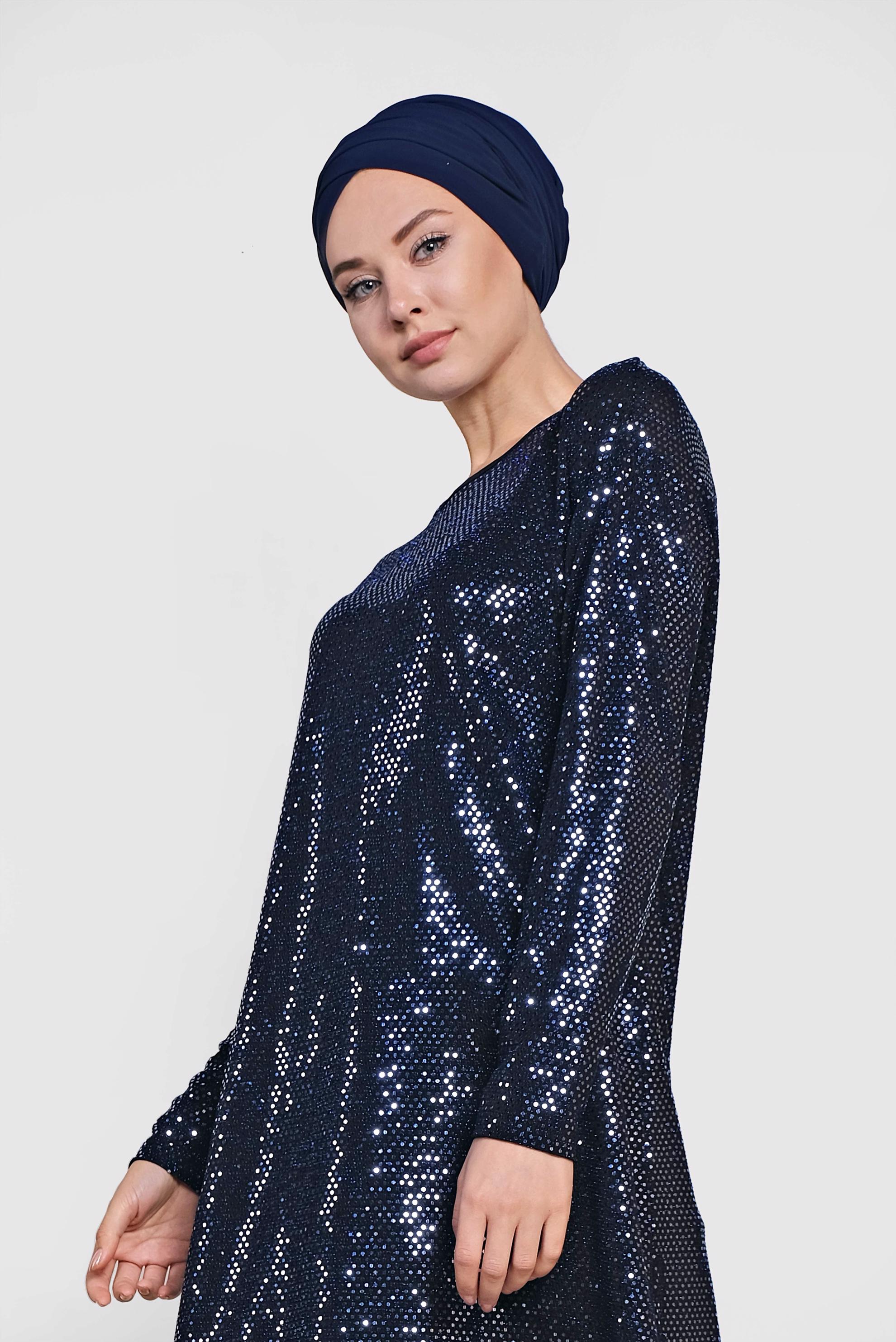 Tesettür giyim LACİVERT PUL PAYETLİ TUNİK 4063
