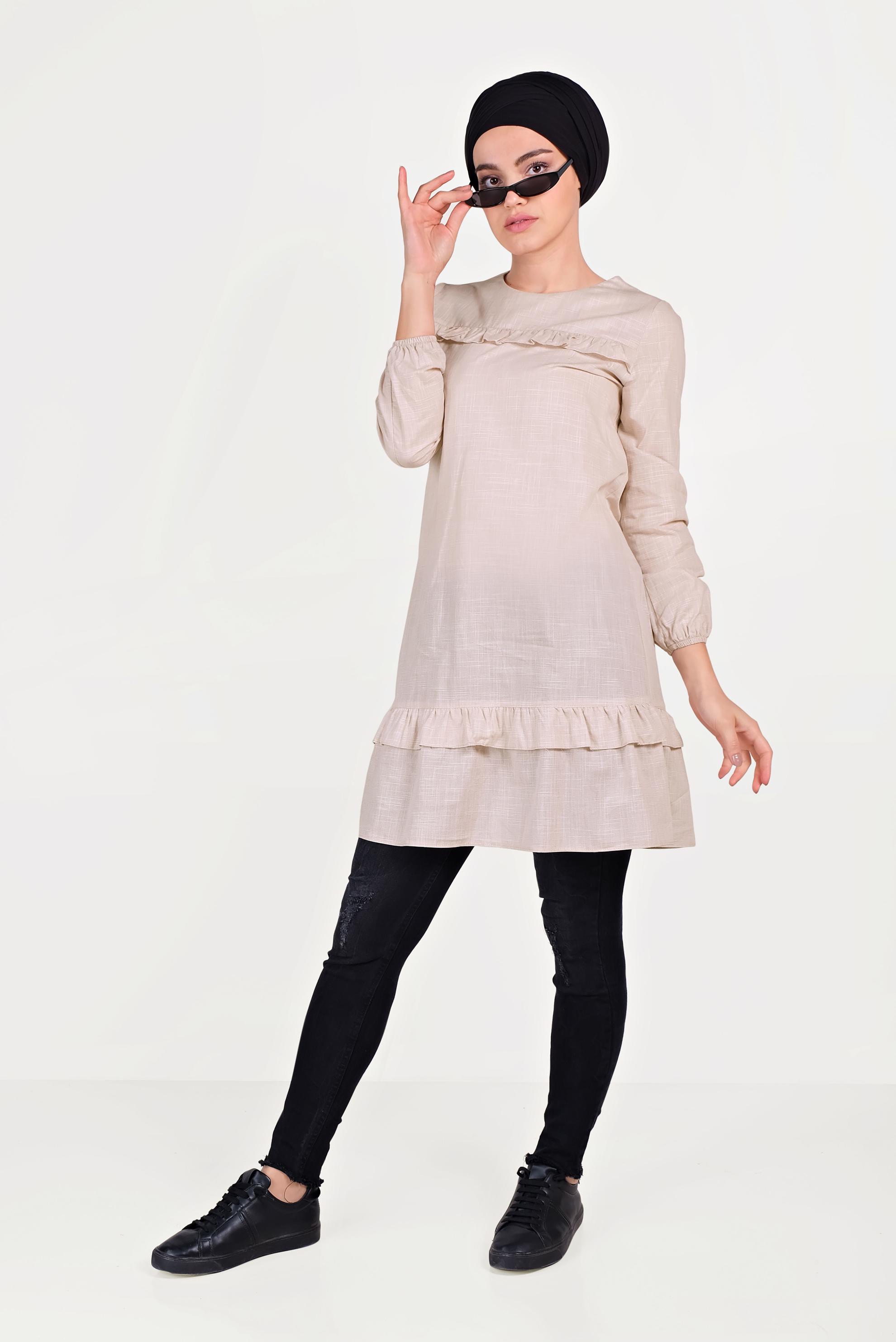 Tesettür giyim PUDRA FIRFIRLI TUNİK 40635