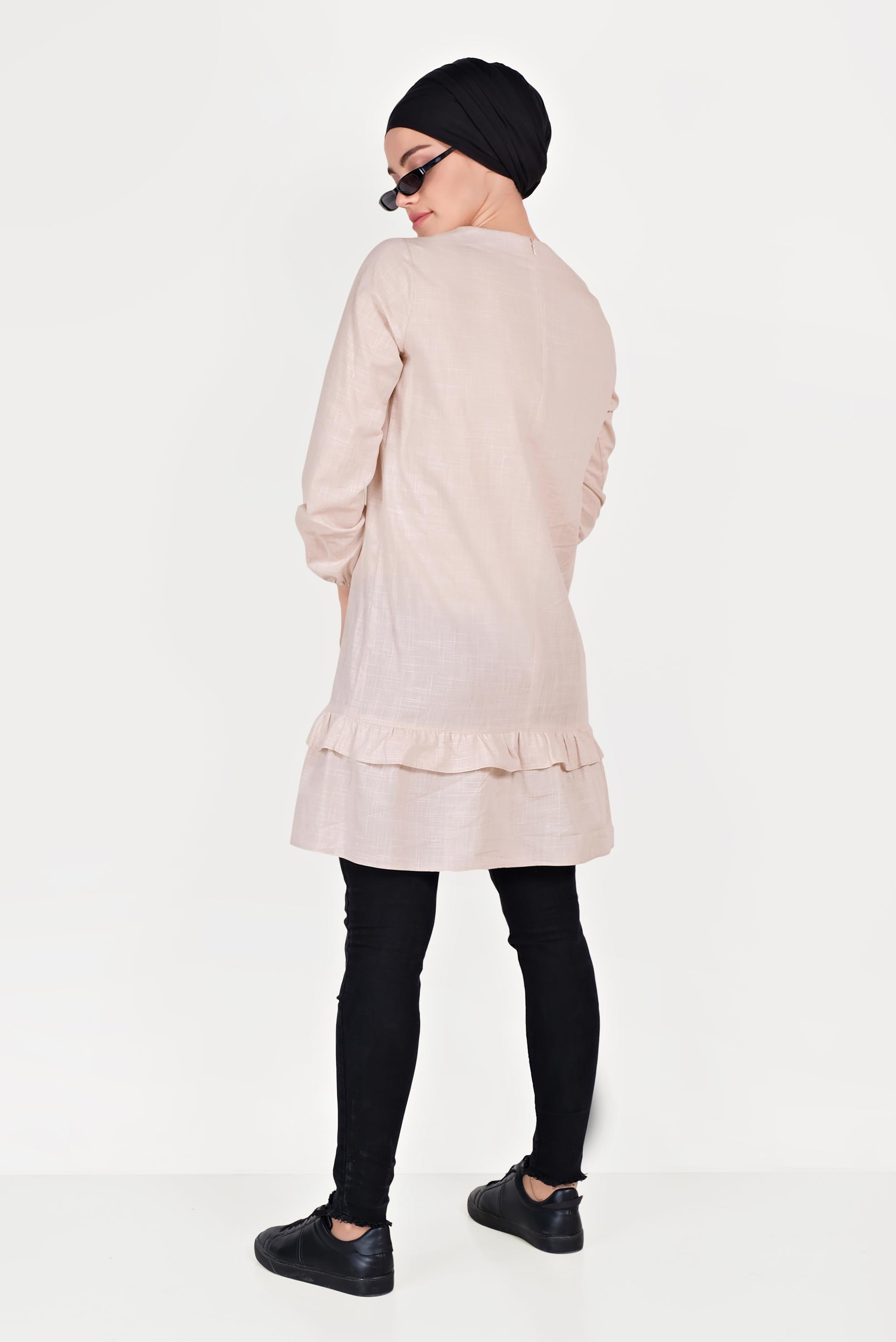 Tesettür giyim PUDRA FIRFIRLI TUNİK 40635