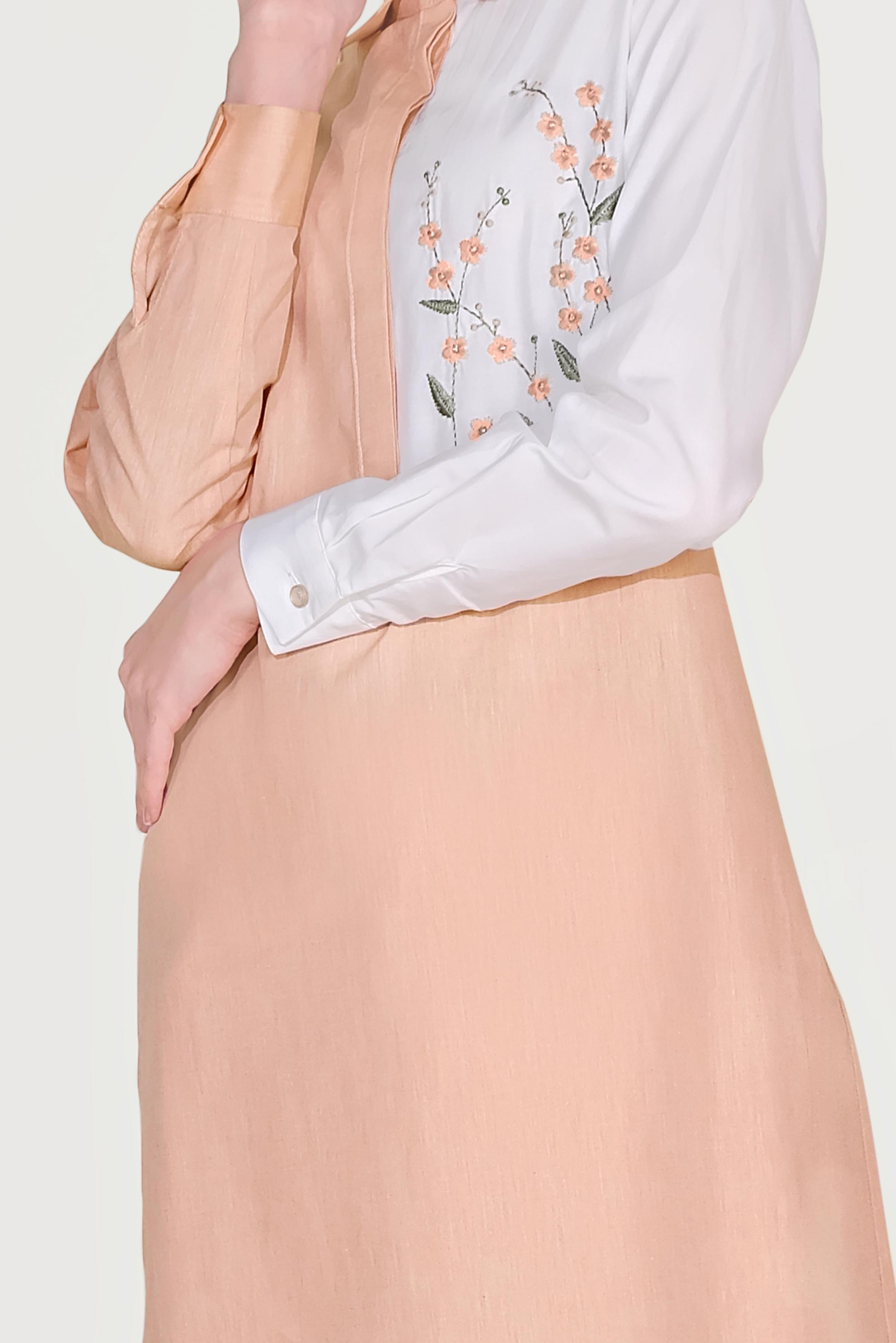 Tesettür giyim TURUNCU NAKIŞLI PAMUKLU TUNİK 40637