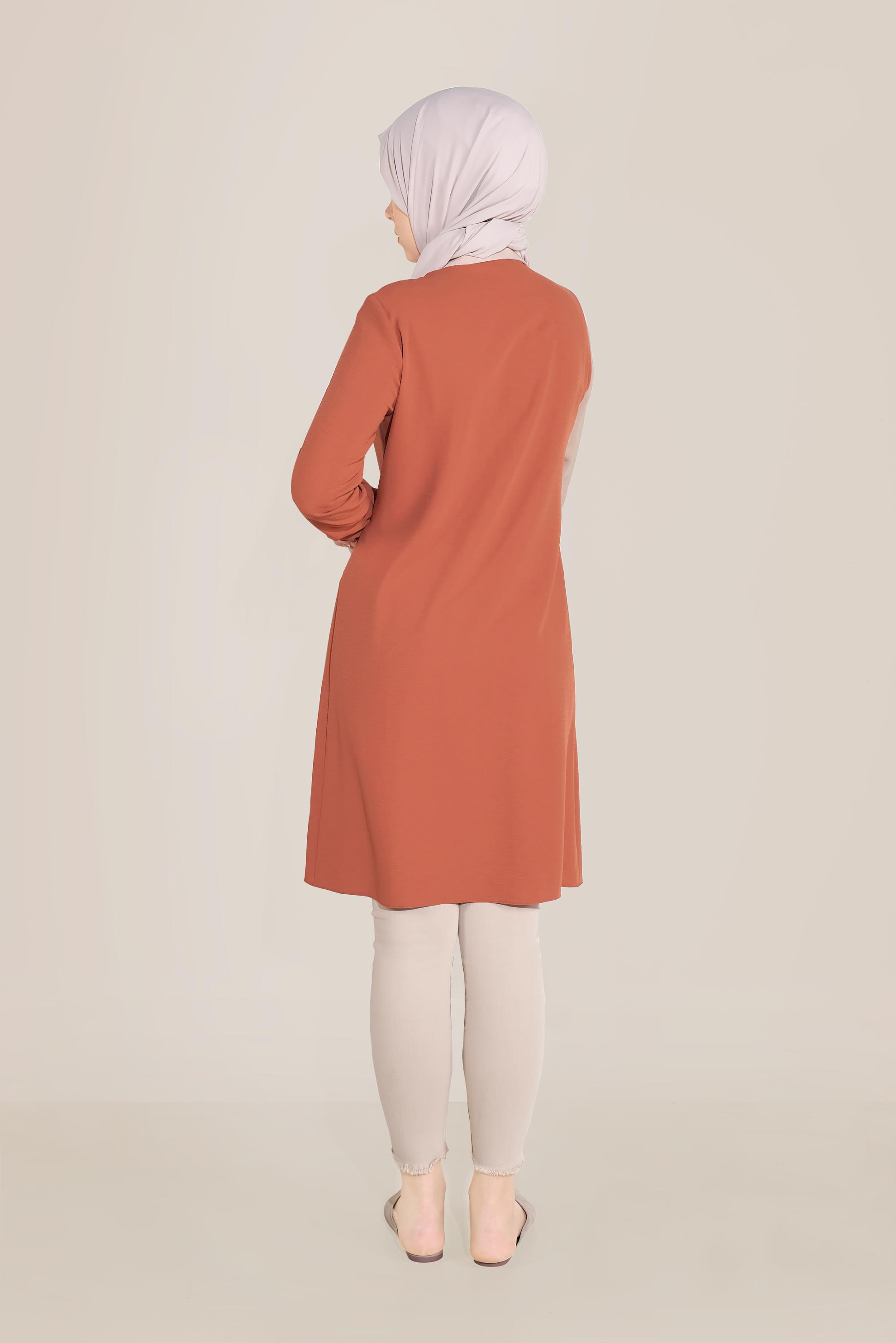 Tesettür giyim TURUNCU BOYDAN DÜĞMELİ MİX KUMAŞLI TUNİK  40644 