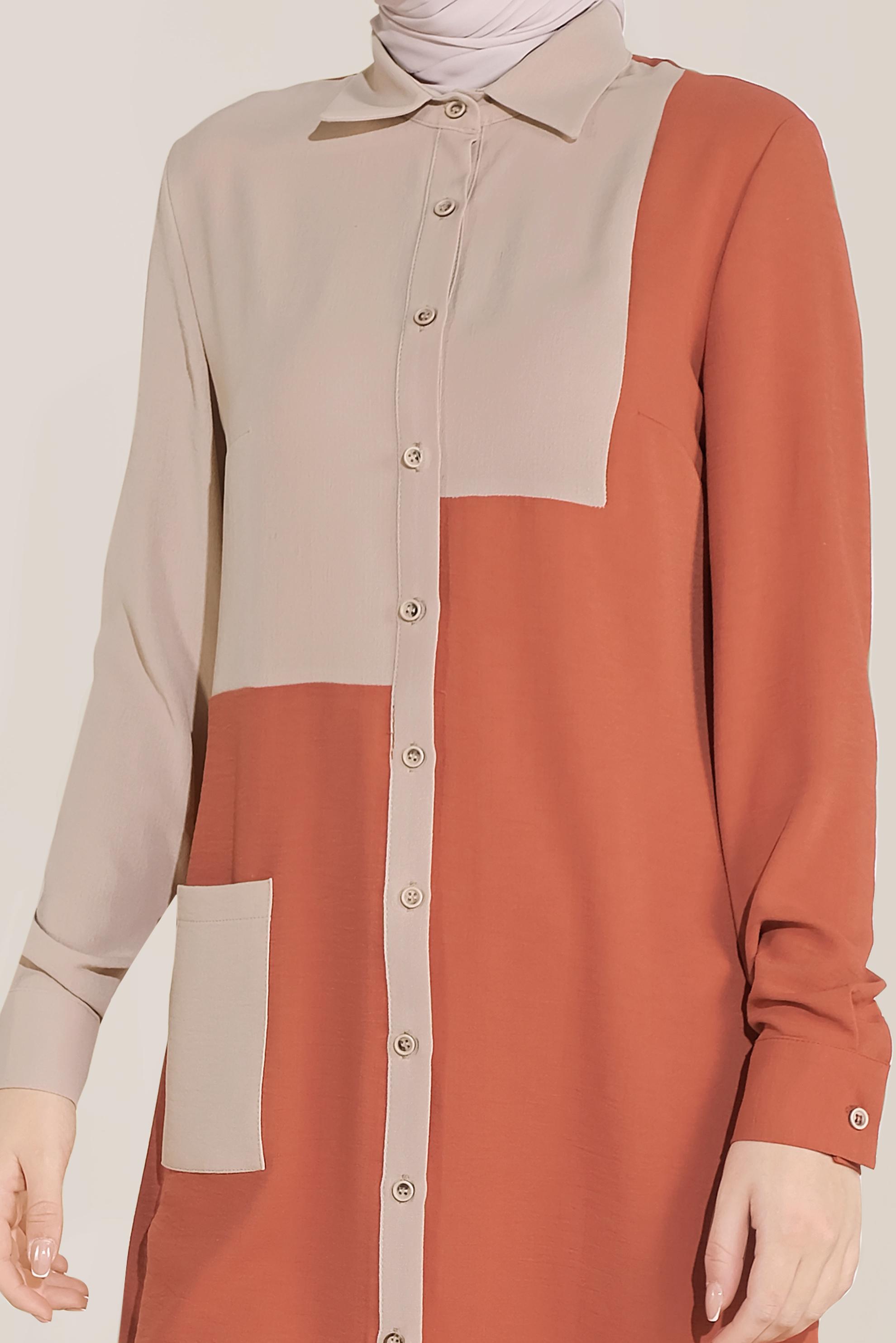 Tesettür giyim TURUNCU BOYDAN DÜĞMELİ MİX KUMAŞLI TUNİK  40644 