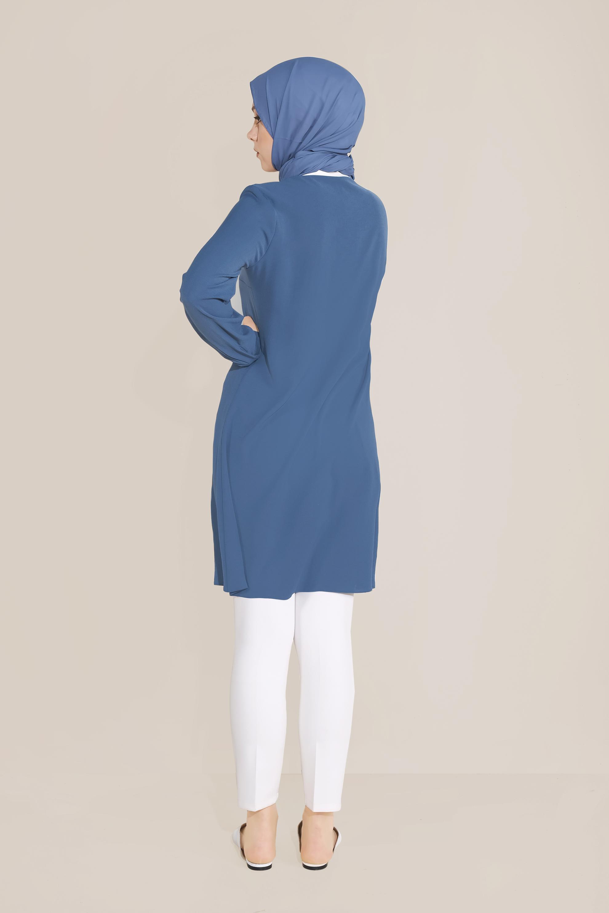 Tesettür giyim LACİVERT BOYDAN DÜĞMELİ MİX KUMAŞLI TUNİK  40644 