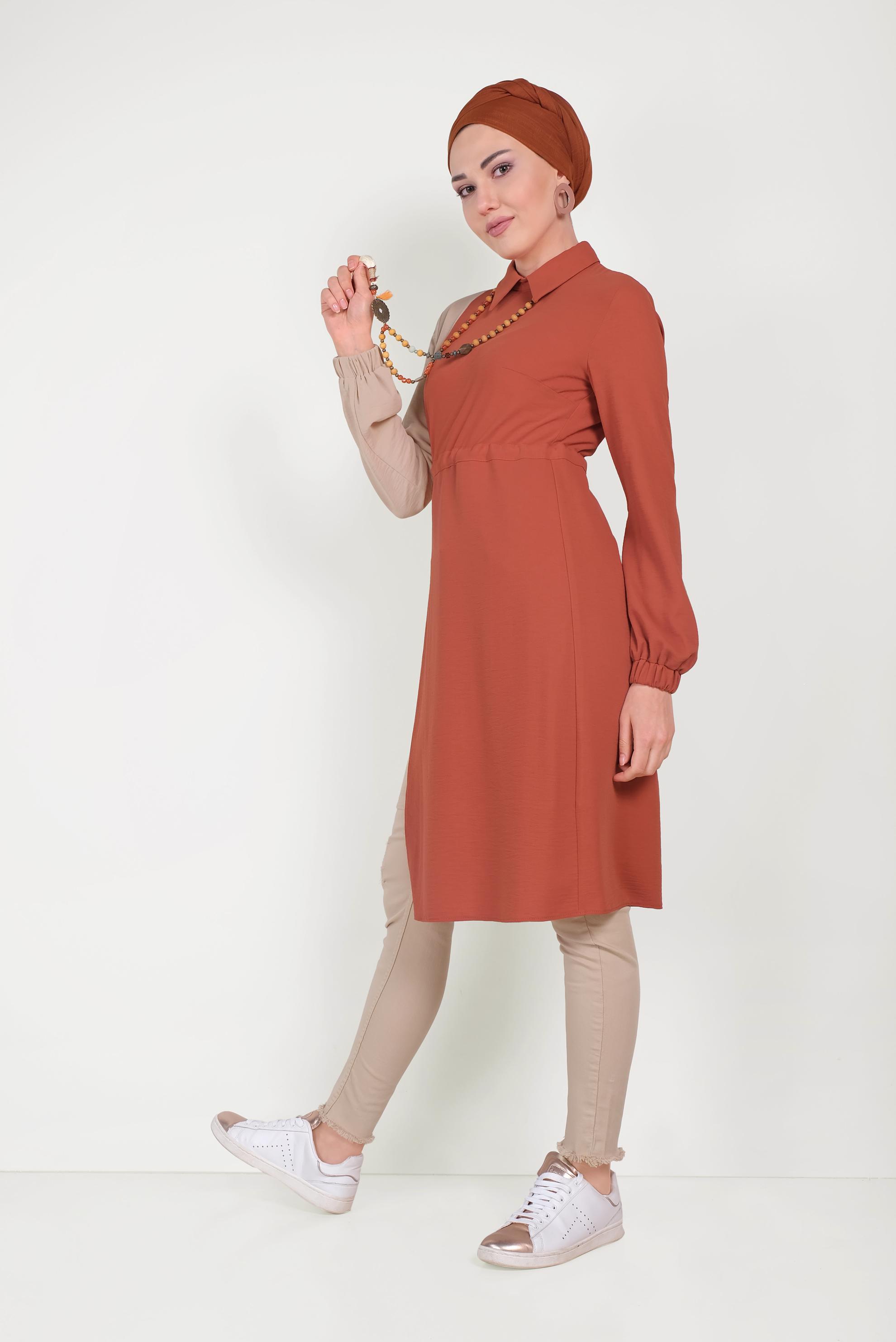 Hijab clothing ORANGE 40645 EVA KETEN TUNİK 36/44
