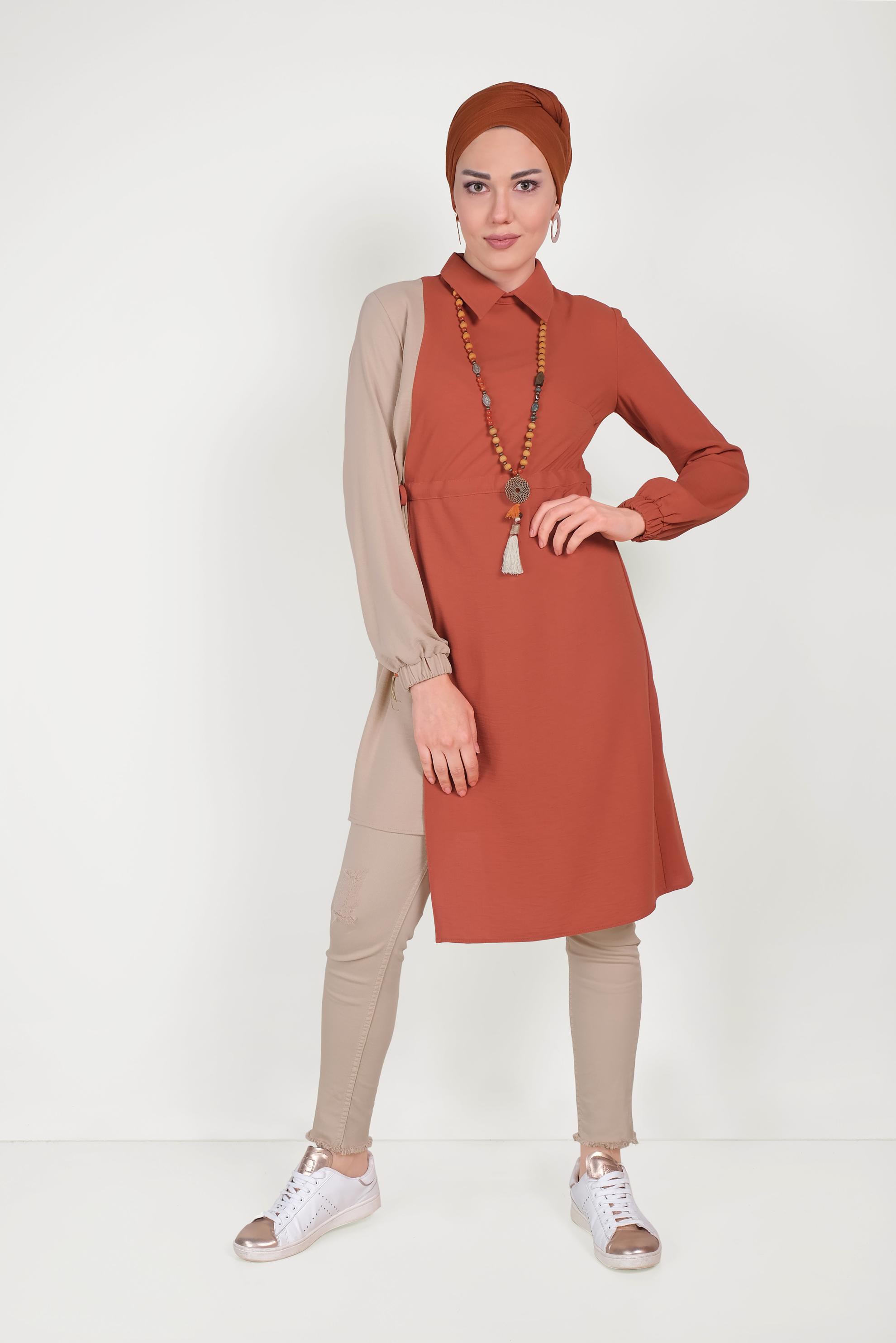 Hijab clothing ORANGE 40645 EVA KETEN TUNİK 36/44