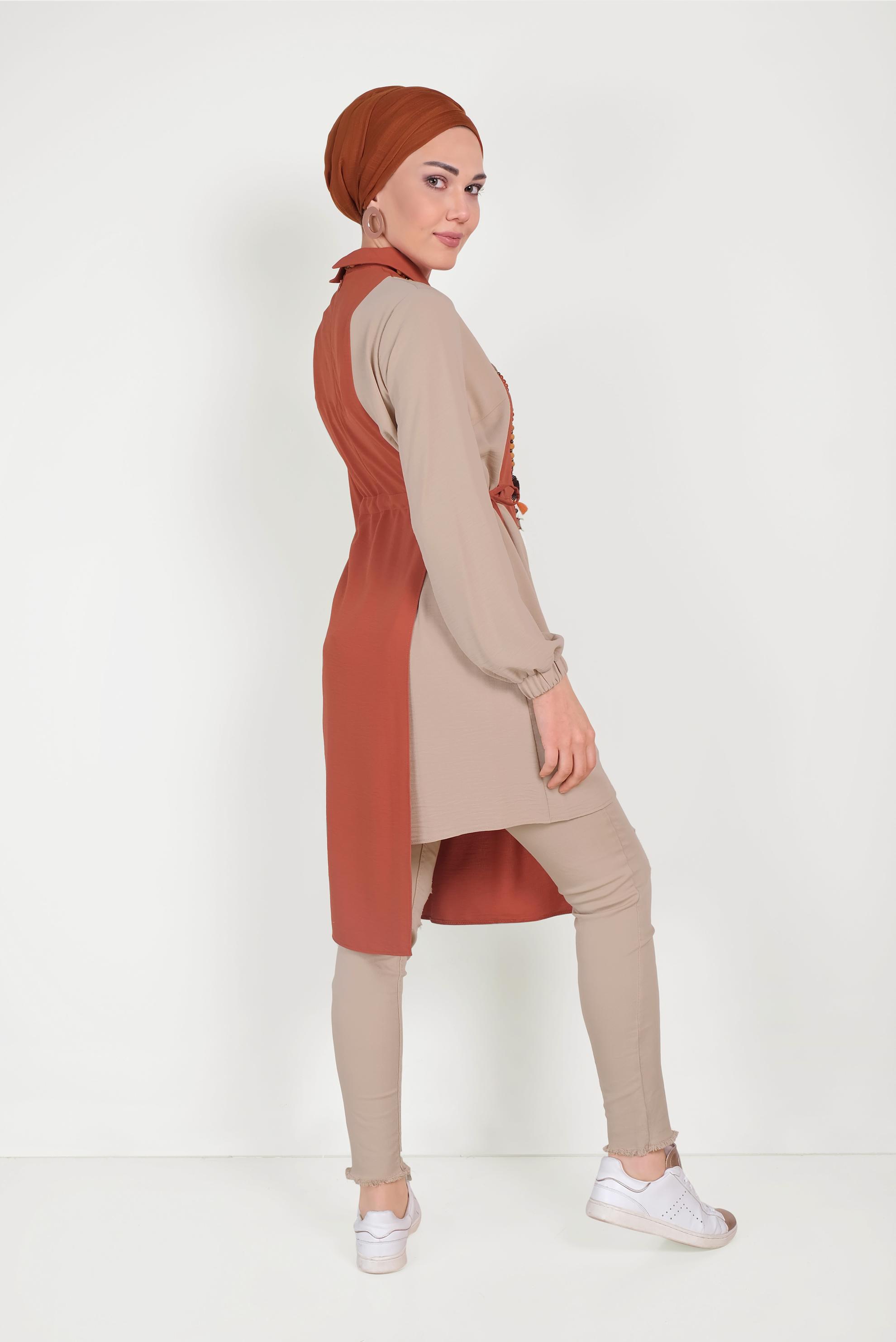 Hijab clothing ORANGE 40645 EVA KETEN TUNİK 36/44