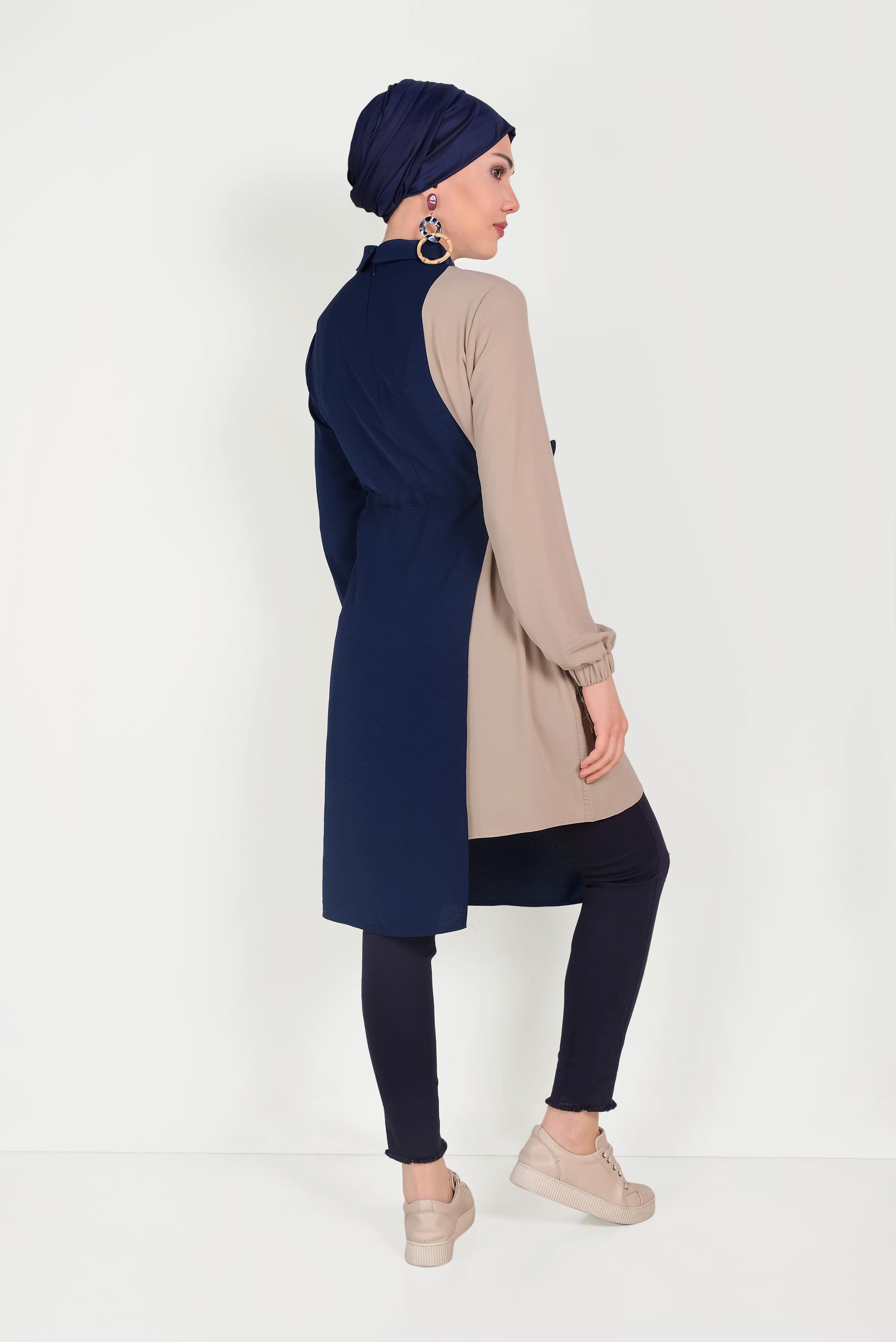 Hijab clothing NAVY BLUE 40645 EVA KETEN TUNİK 36/44