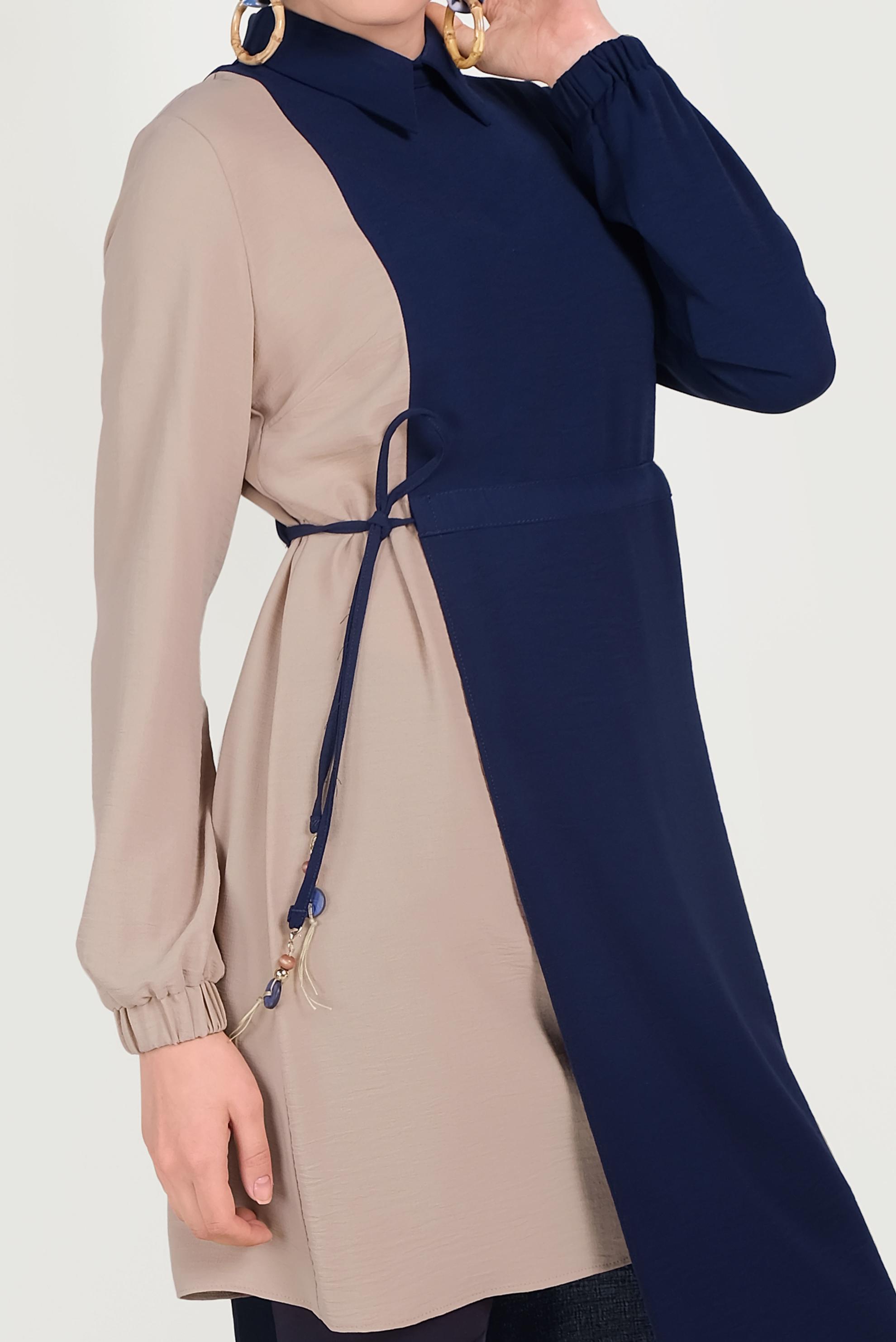 Hijab clothing NAVY BLUE 40645 EVA KETEN TUNİK 36/44