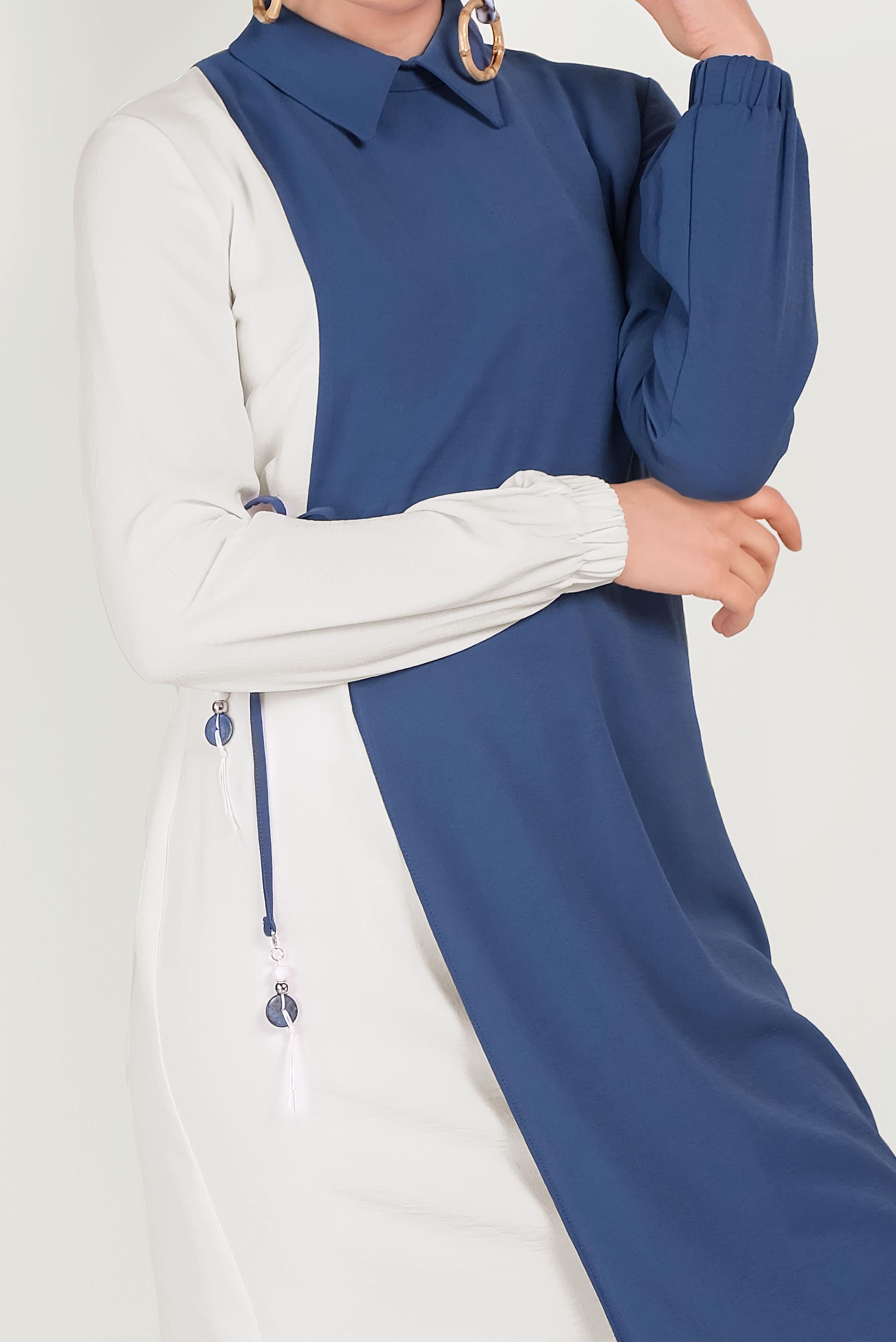 Hijab clothing NAVY BLUE 40645 EVA KETEN TUNİK 36/44