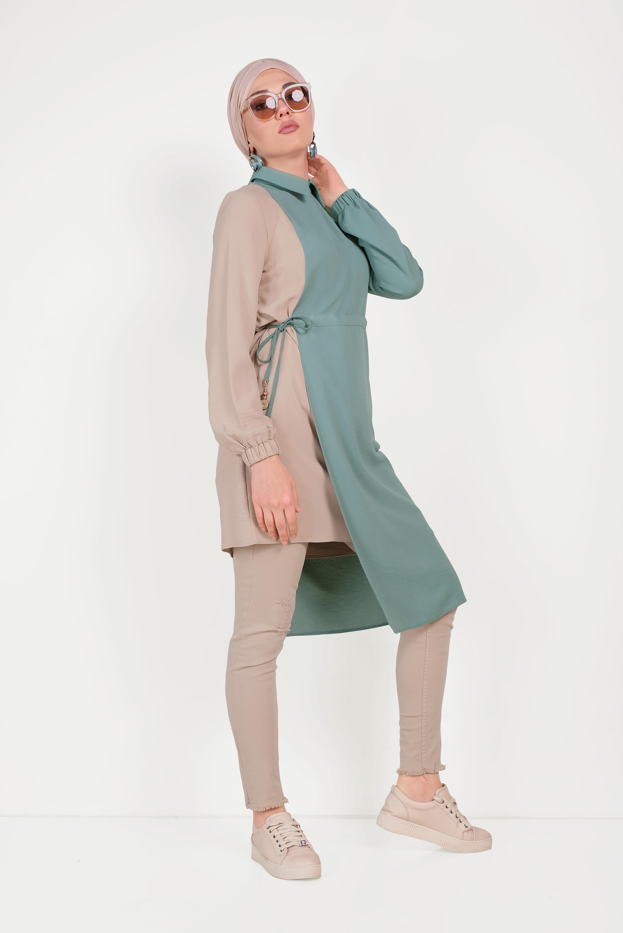 Hijab clothing GREEN 40645 EVA KETEN TUNİK 36/44