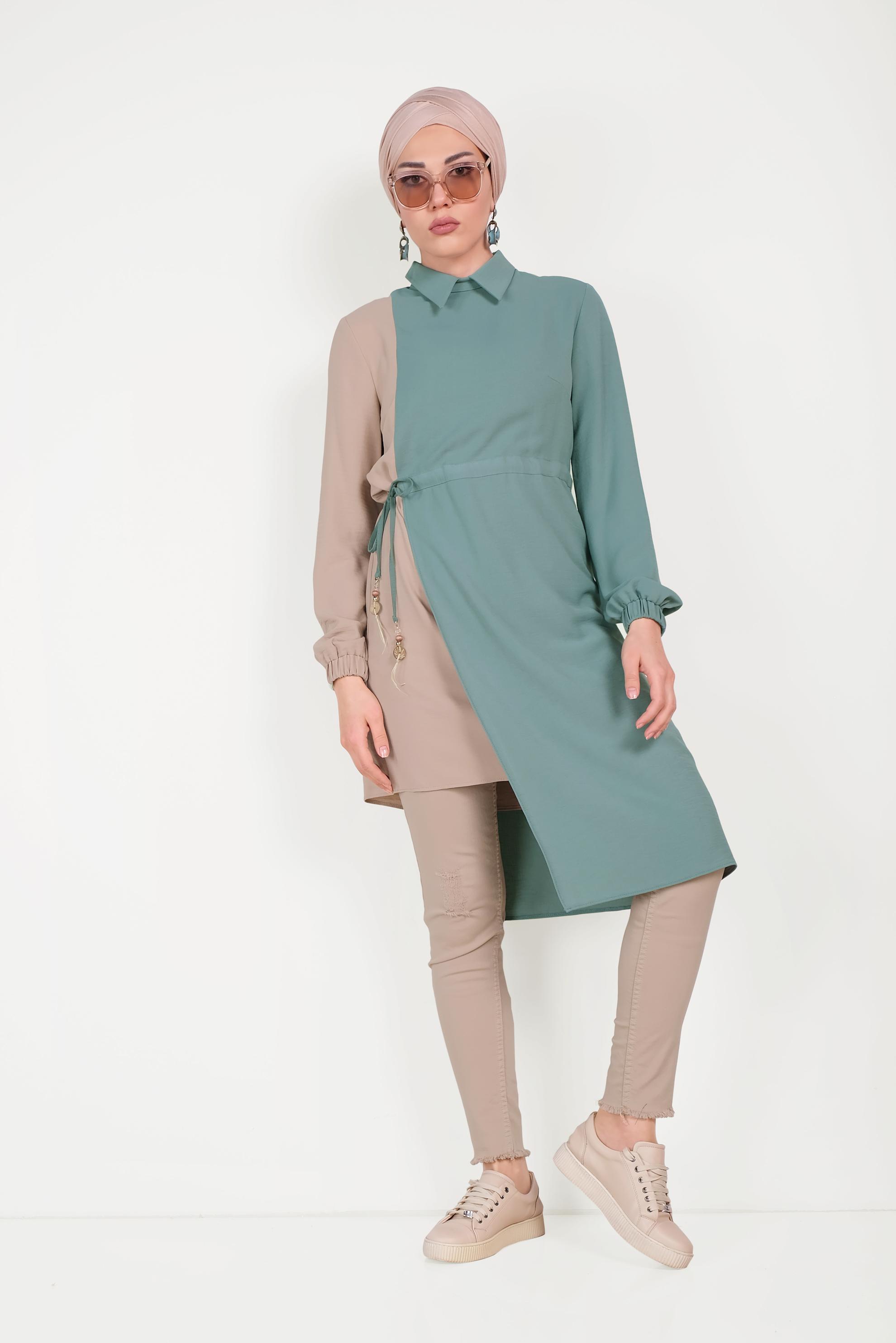 Hijab clothing GREEN 40645 EVA KETEN TUNİK 36/44