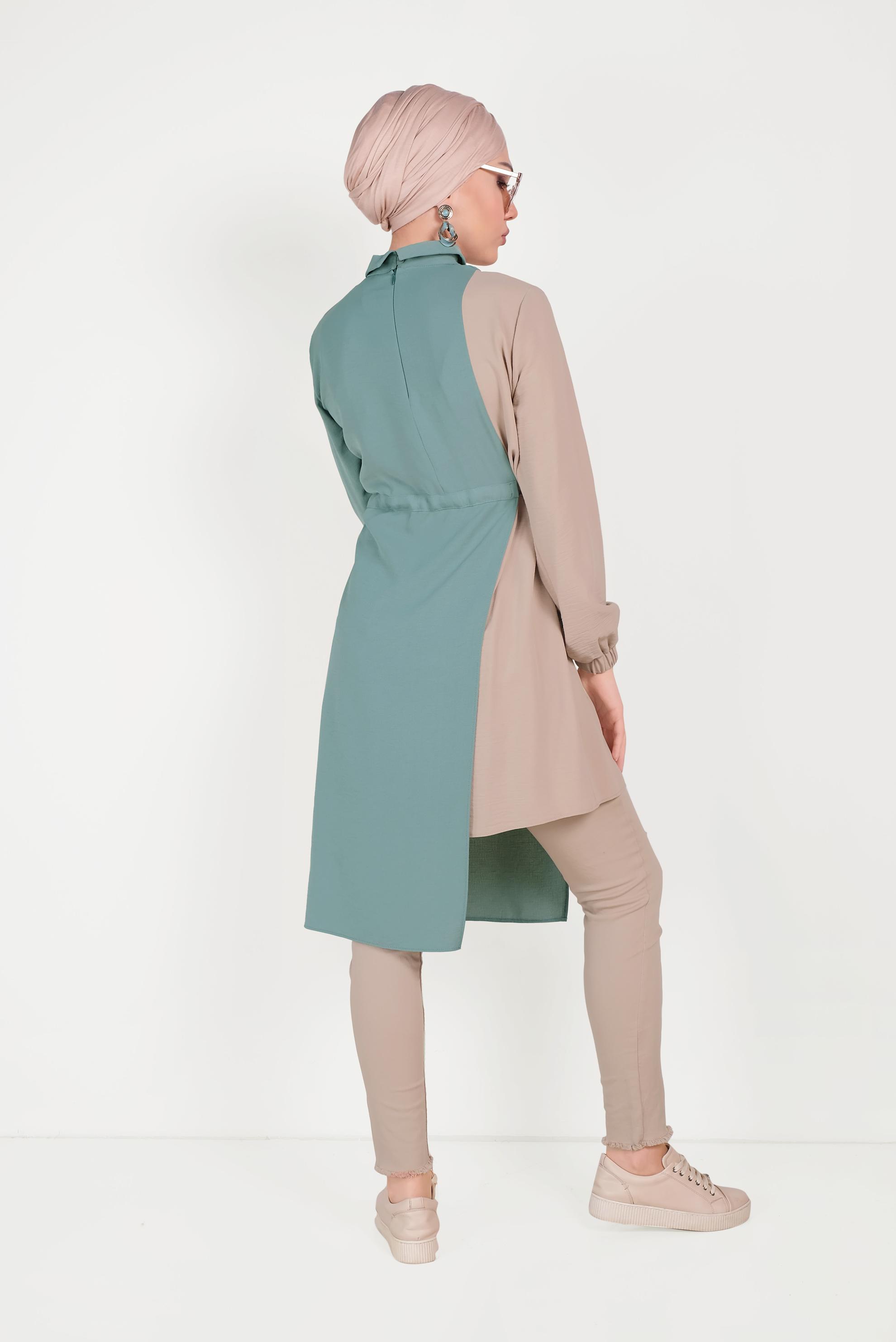 Hijab clothing GREEN 40645 EVA KETEN TUNİK 36/44