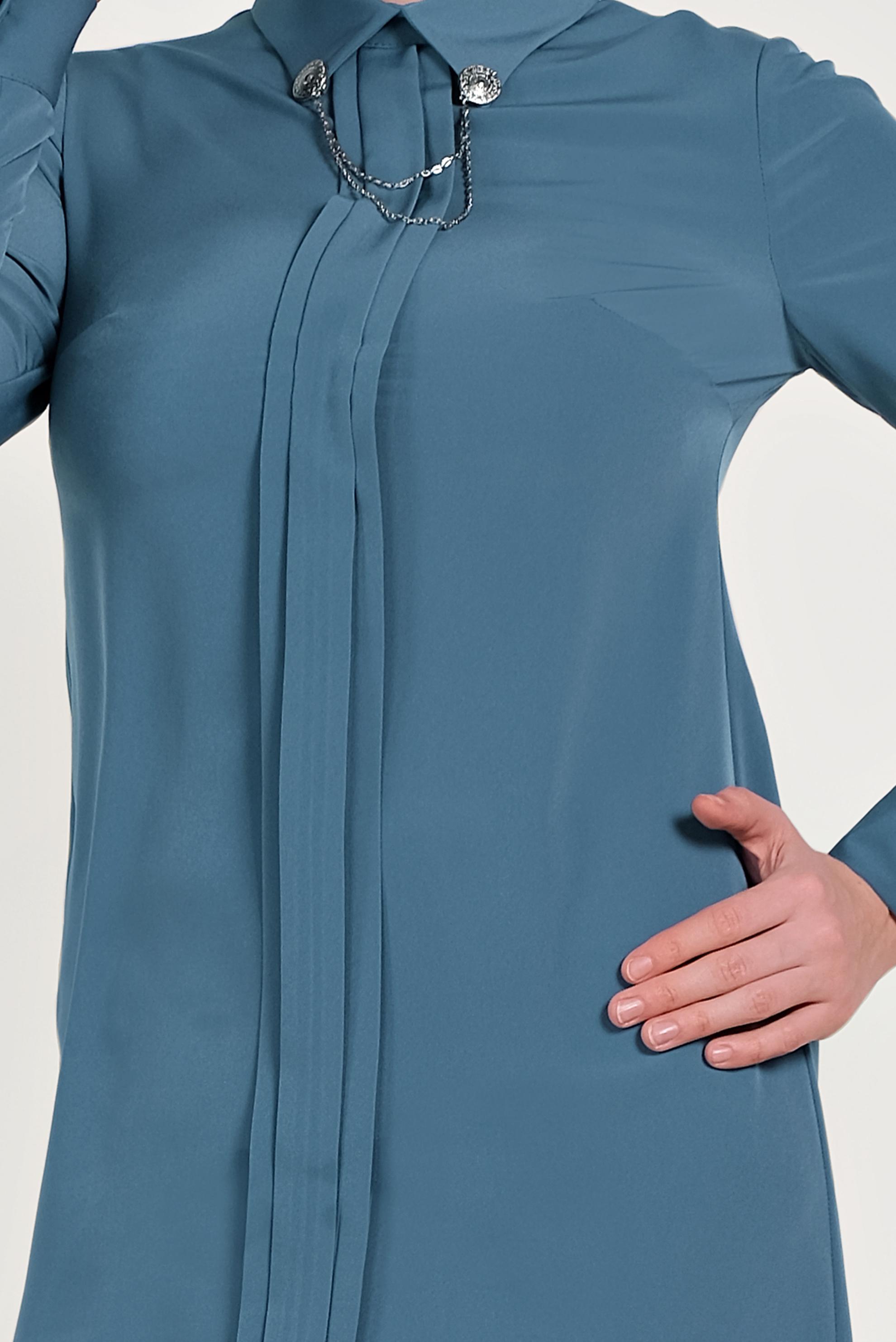 Tesettür giyim YEŞİL YAKASI ZİNCİR BROŞ DETAYLI TUNİK 40657