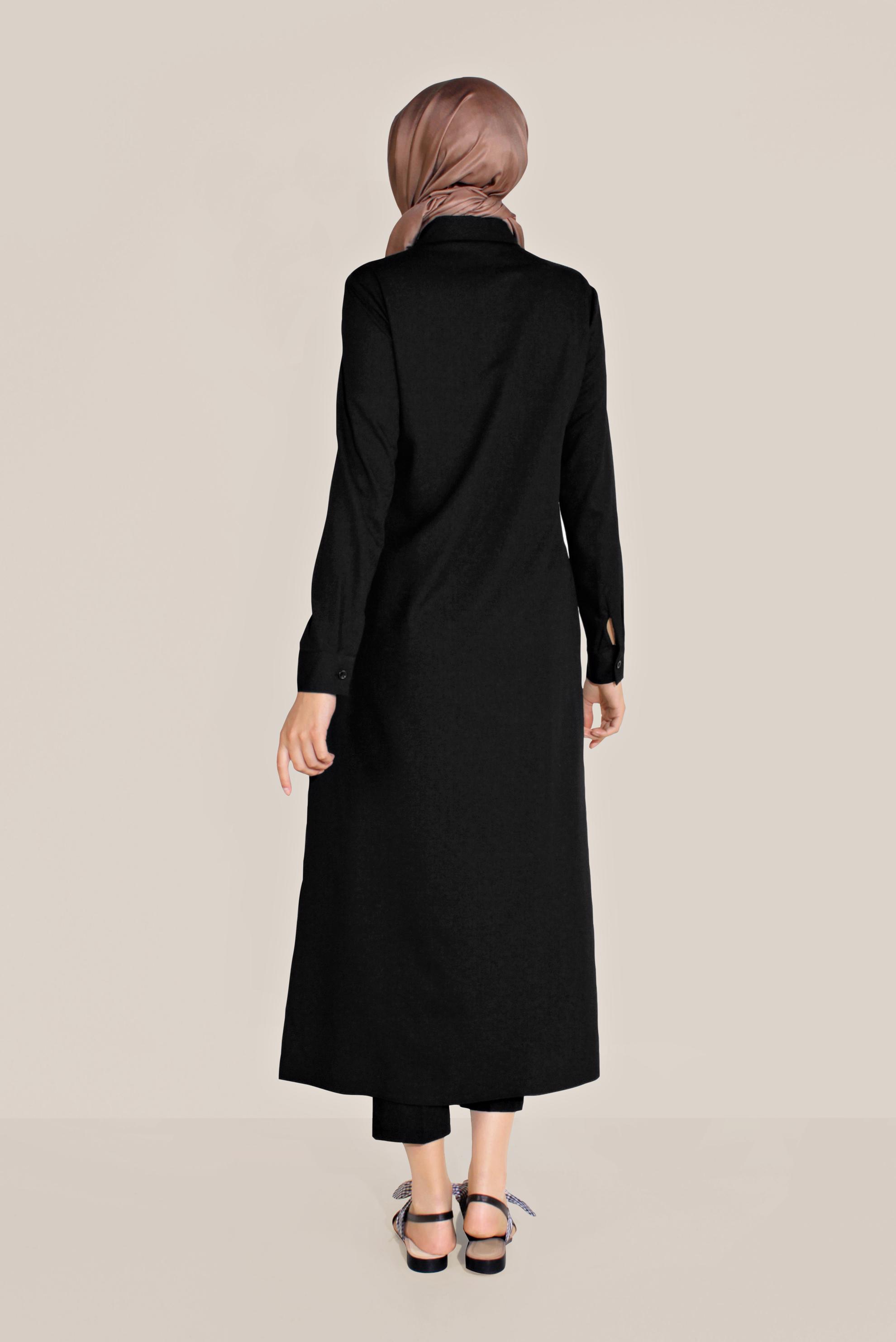 Tesettür giyim SİYAH BOYDAN DÜĞMELİ TUNİK 40659 