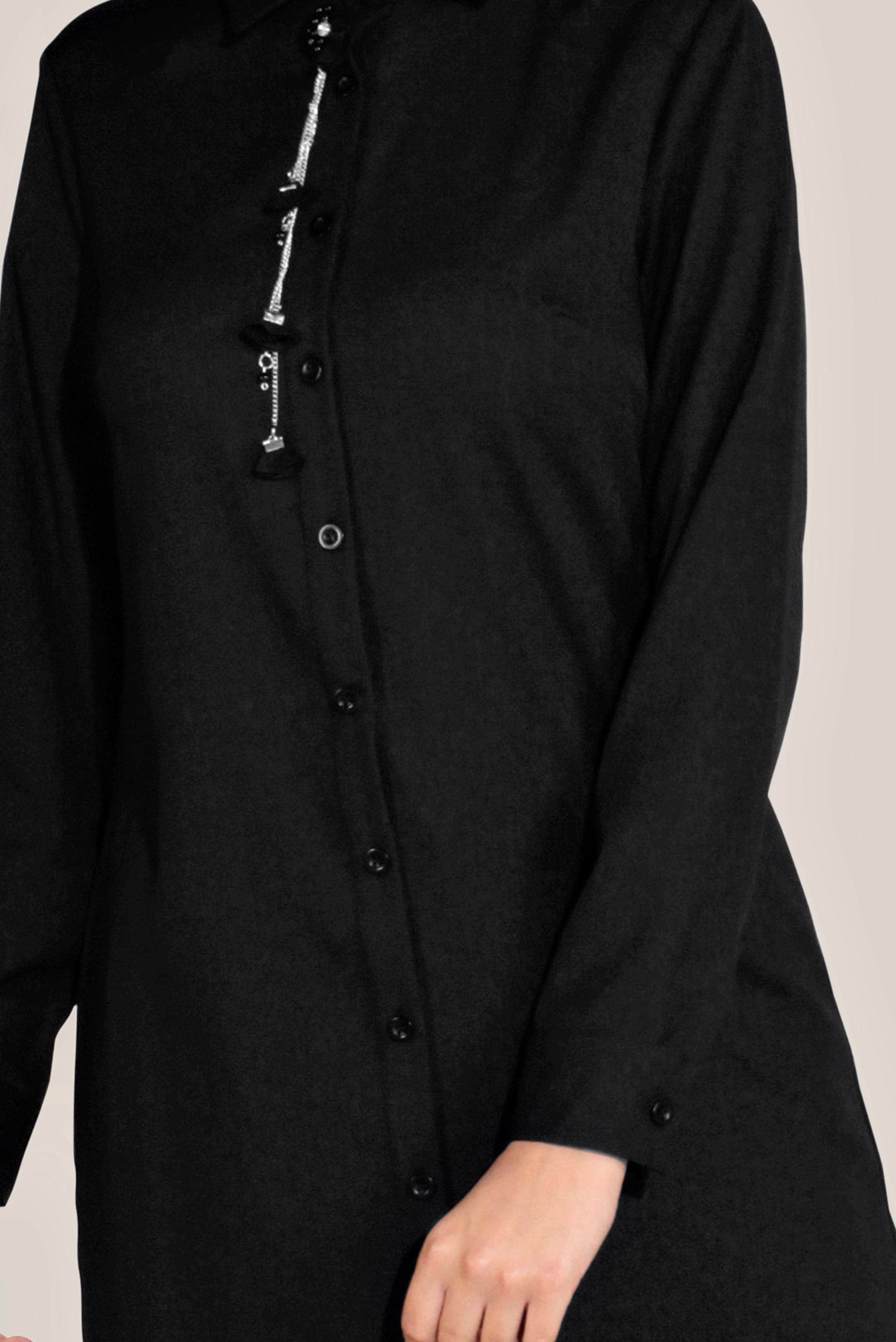 Tesettür giyim SİYAH BOYDAN DÜĞMELİ TUNİK 40659 