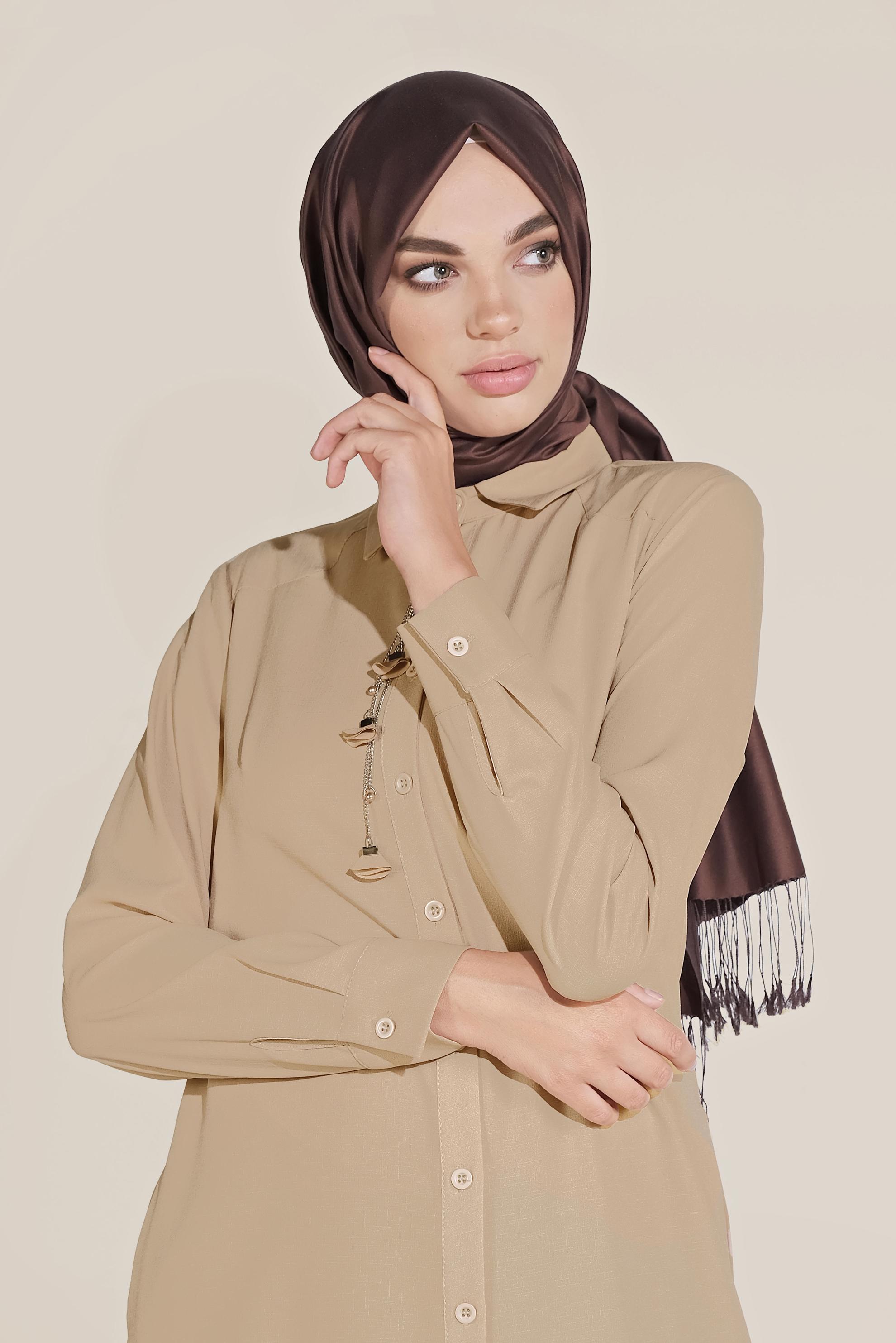 Tesettür giyim BEJ BOYDAN DÜĞMELİ TUNİK 40659 