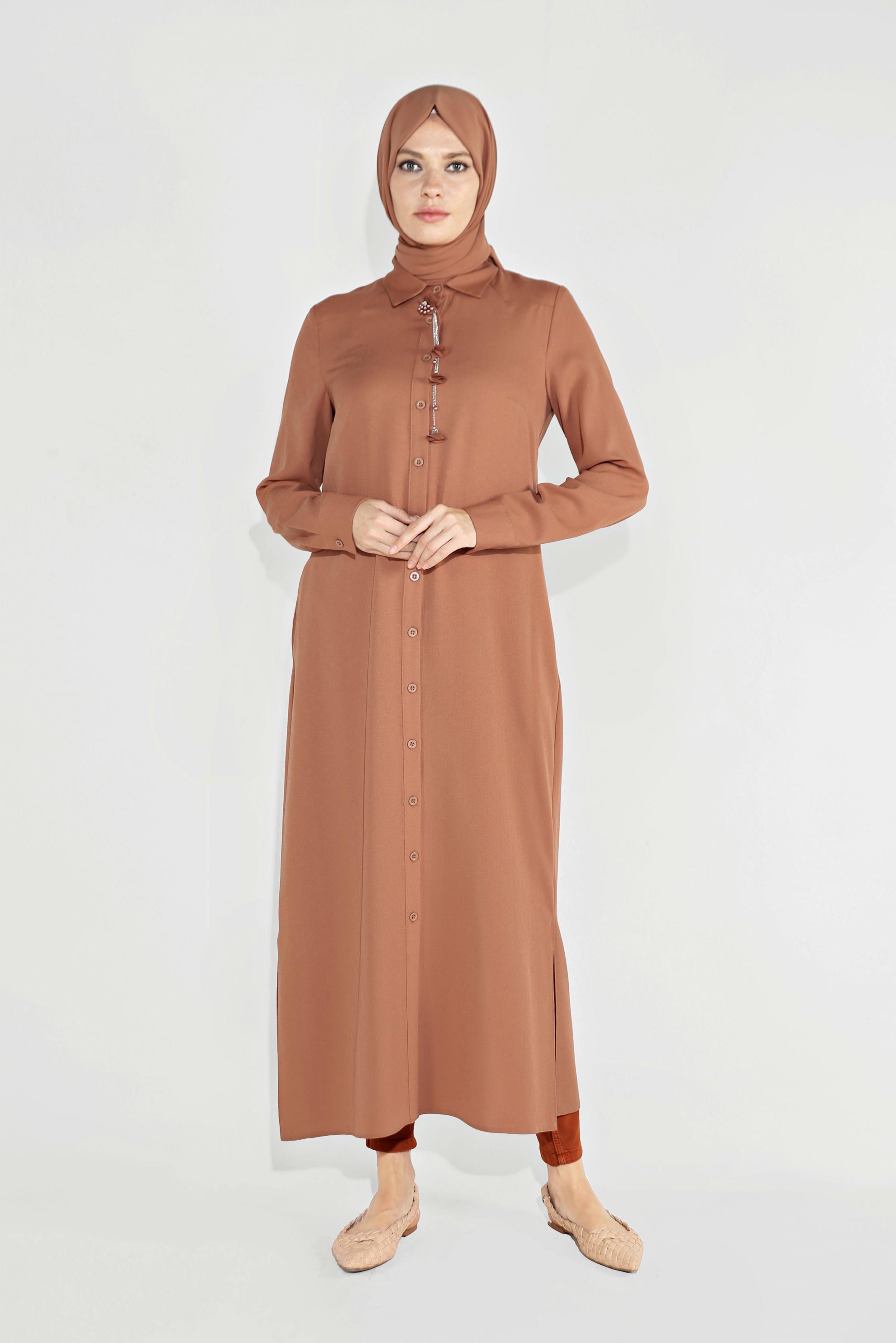 Tesettür giyim TURUNCU BOYDAN DÜĞMELİ TUNİK 40659 