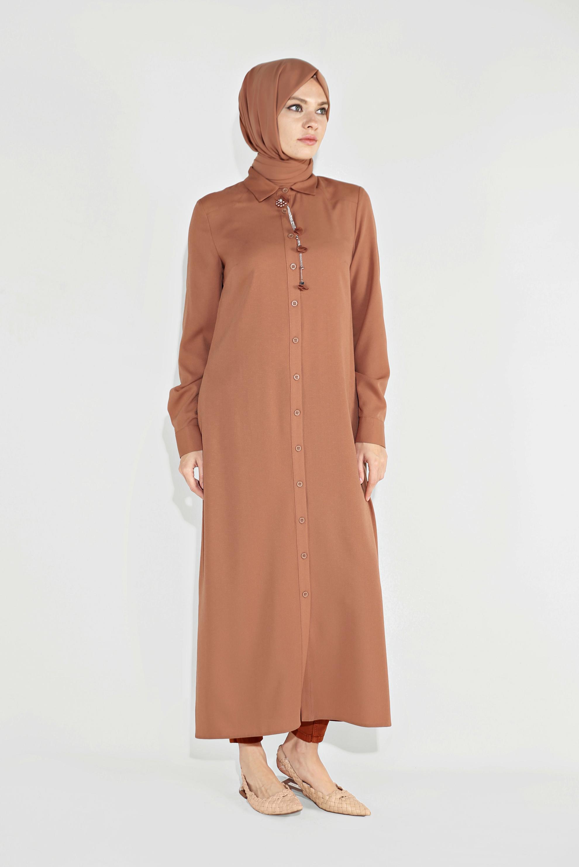 Tesettür giyim TURUNCU BOYDAN DÜĞMELİ TUNİK 40659 