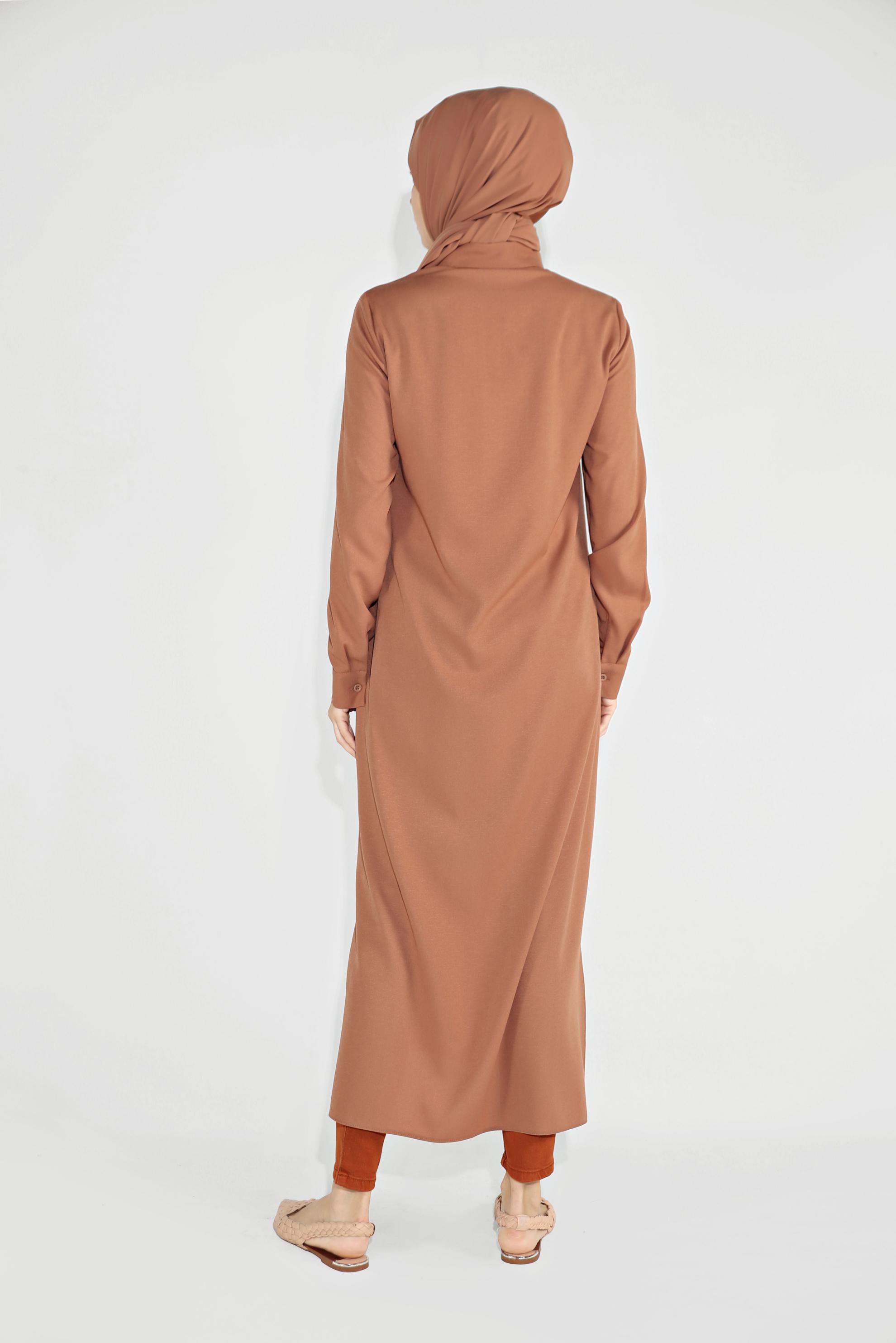 Tesettür giyim TURUNCU BOYDAN DÜĞMELİ TUNİK 40659 