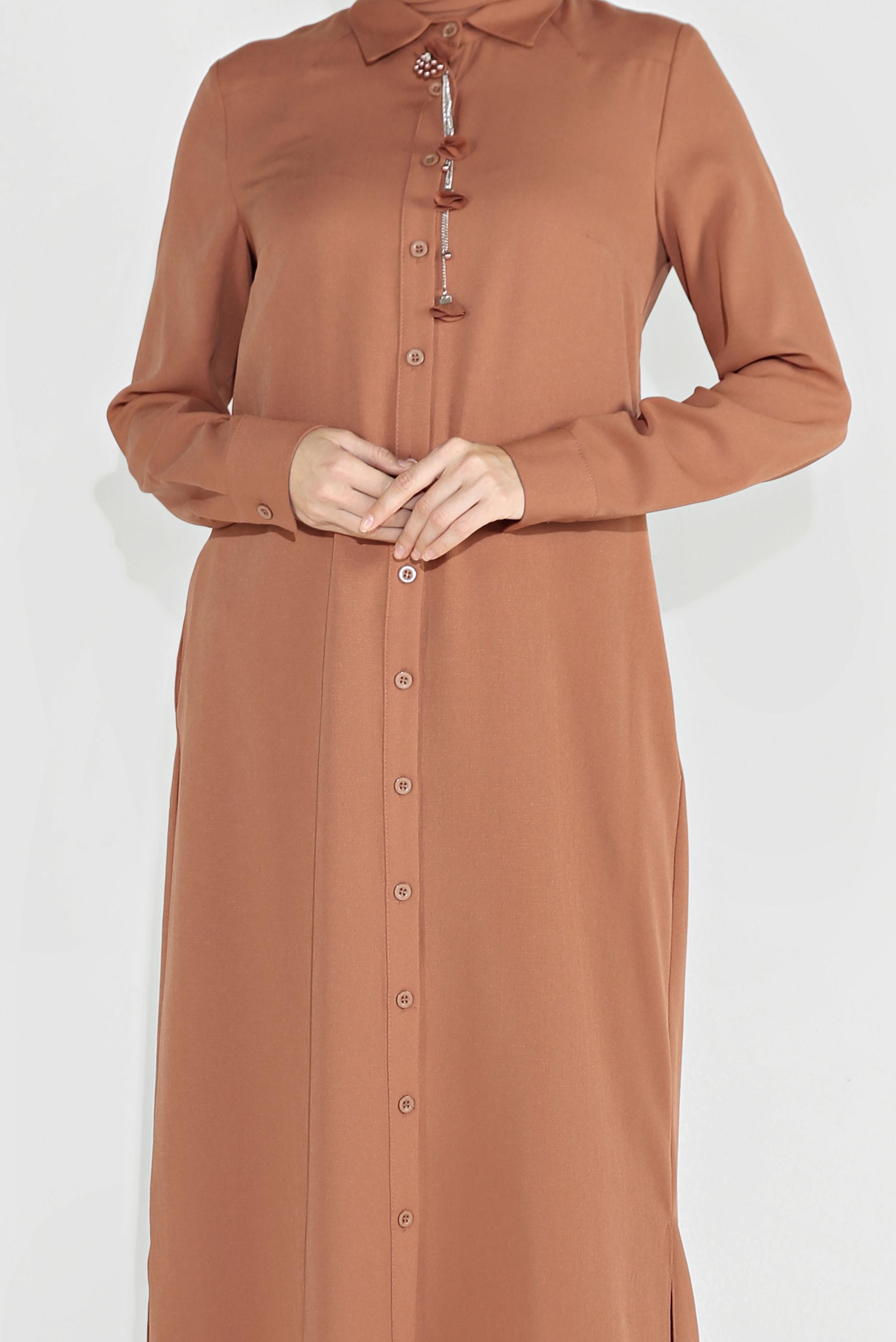 Tesettür giyim TURUNCU BOYDAN DÜĞMELİ TUNİK 40659 