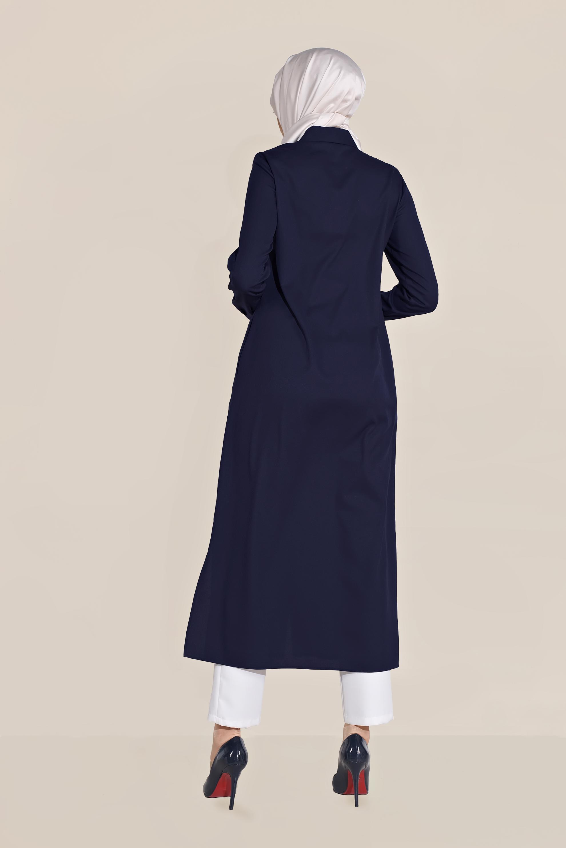 Tesettür giyim LACİVERT BOYDAN DÜĞMELİ TUNİK 40659 