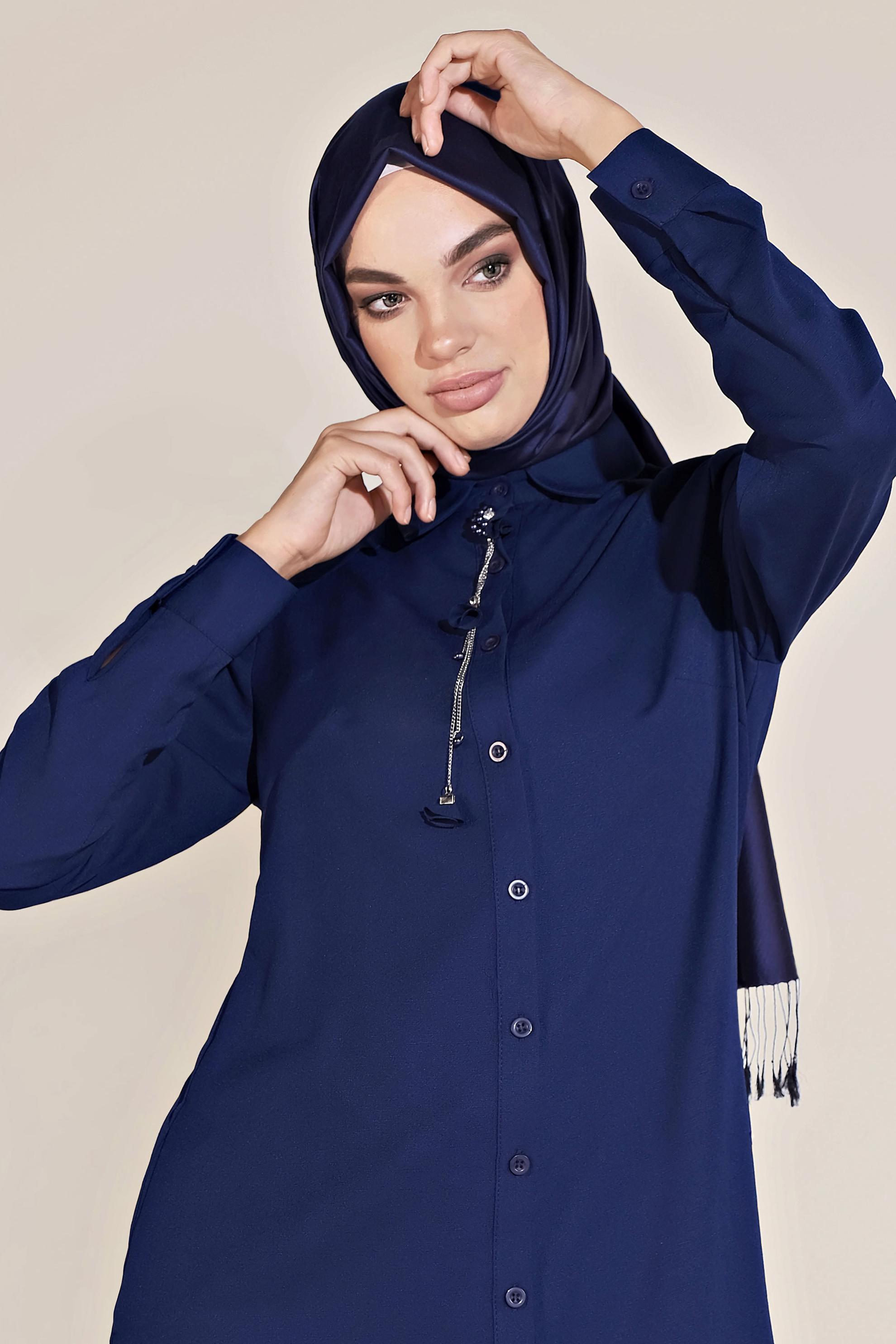 Tesettür giyim LACİVERT BOYDAN DÜĞMELİ TUNİK 40659 