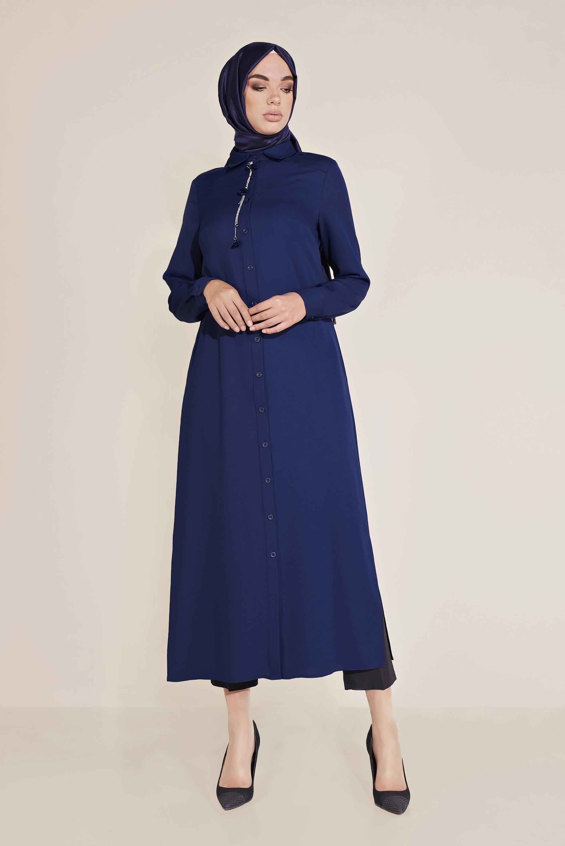 Tesettür giyim LACİVERT BOYDAN DÜĞMELİ TUNİK 40659 