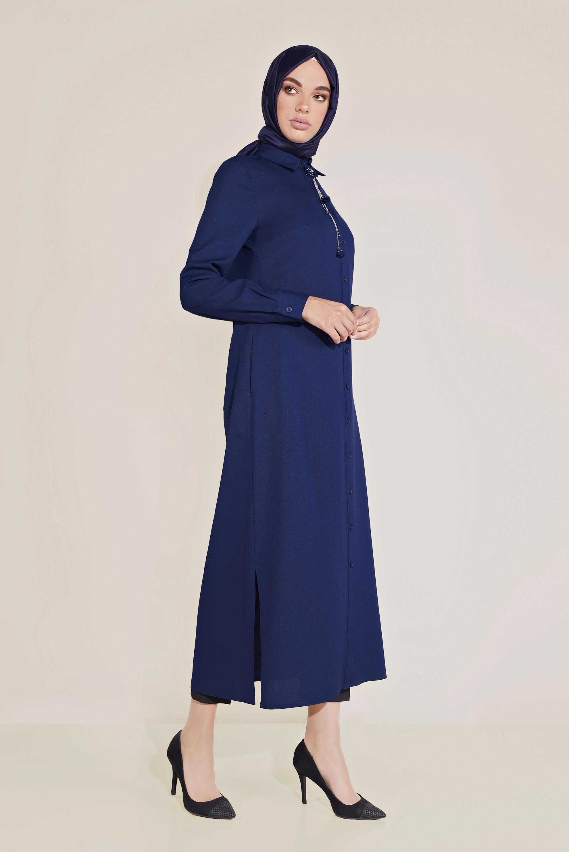 Tesettür giyim LACİVERT BOYDAN DÜĞMELİ TUNİK 40659 