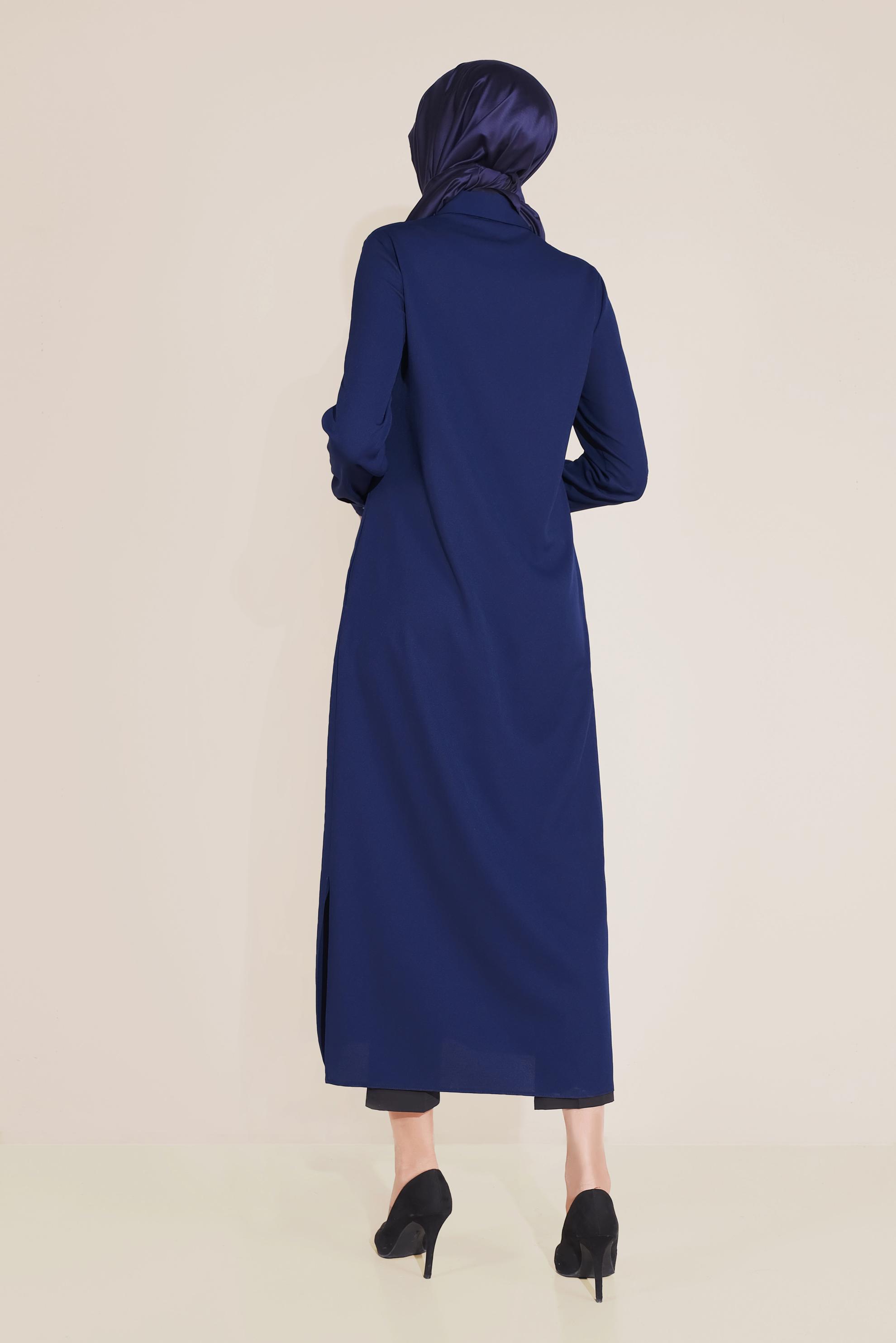 Tesettür giyim LACİVERT BOYDAN DÜĞMELİ TUNİK 40659 