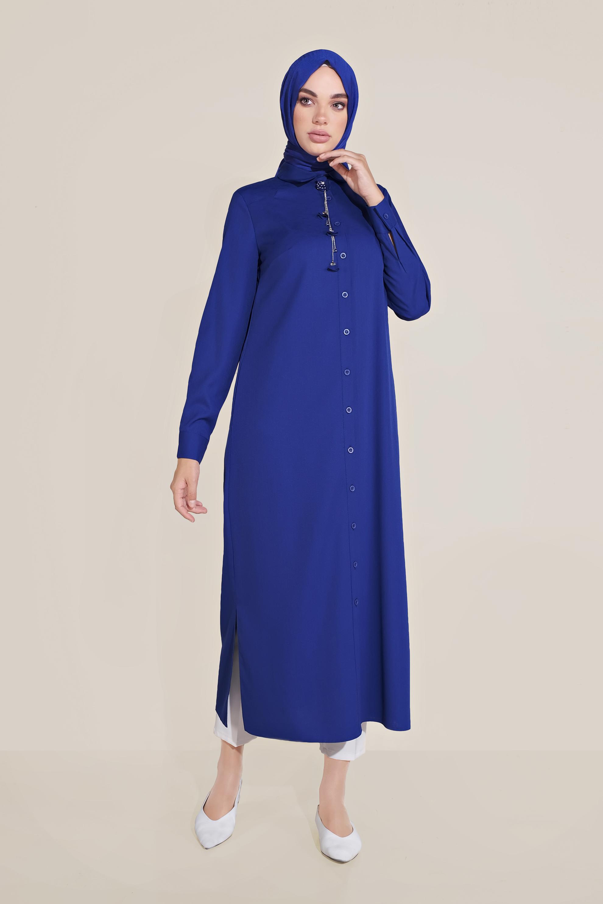 Tesettür giyim LACİVERT BOYDAN DÜĞMELİ TUNİK 40659 