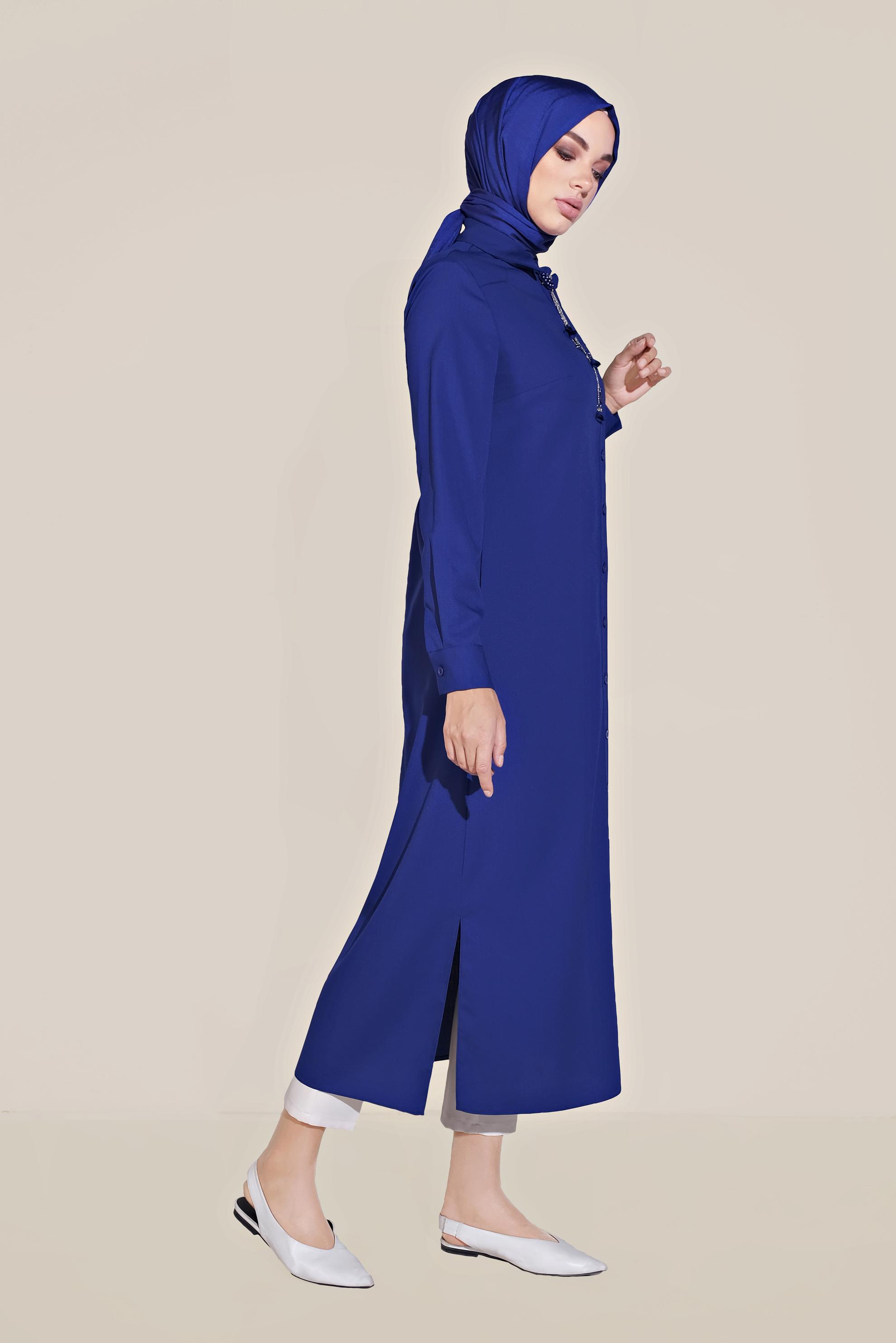 Tesettür giyim LACİVERT BOYDAN DÜĞMELİ TUNİK 40659 