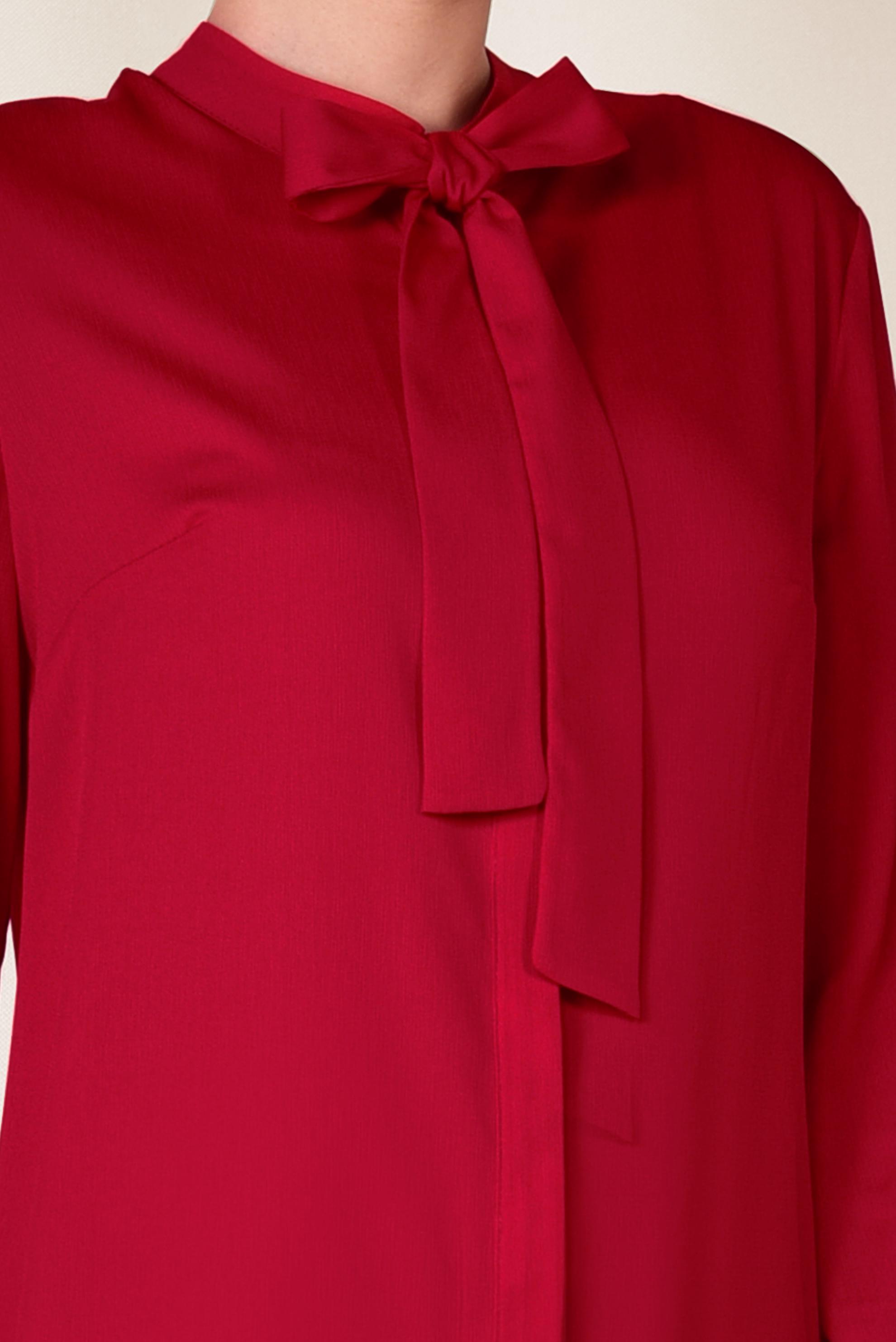 Tesettür giyim KIRMIZI ETEK UCU PİLİSELİ YAKASI BAĞCIKLI TUNİK 4066