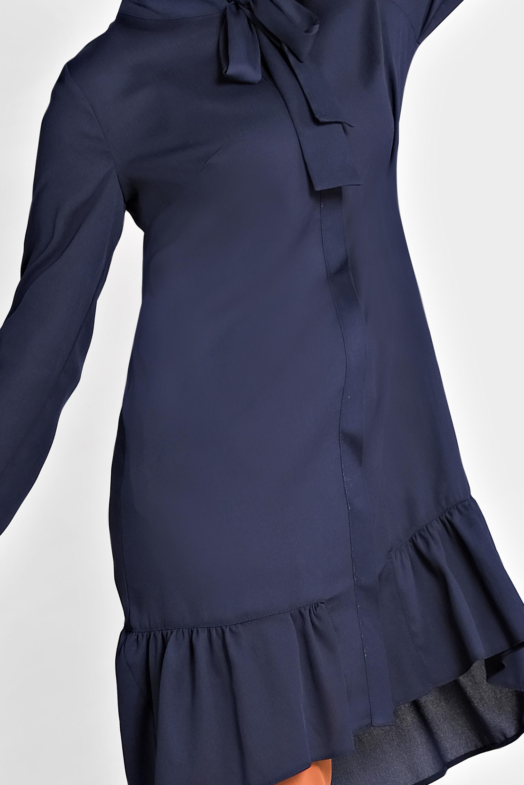 Tesettür giyim LACİVERT ETEK UCU PİLİSELİ YAKASI BAĞCIKLI TUNİK 4066